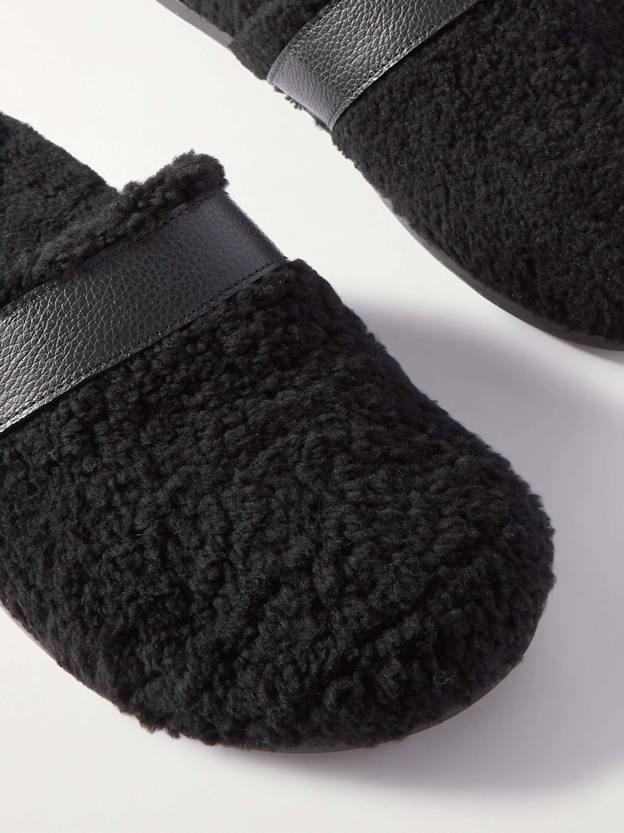 MR P. Leather-Trimmed Shearling Slippers