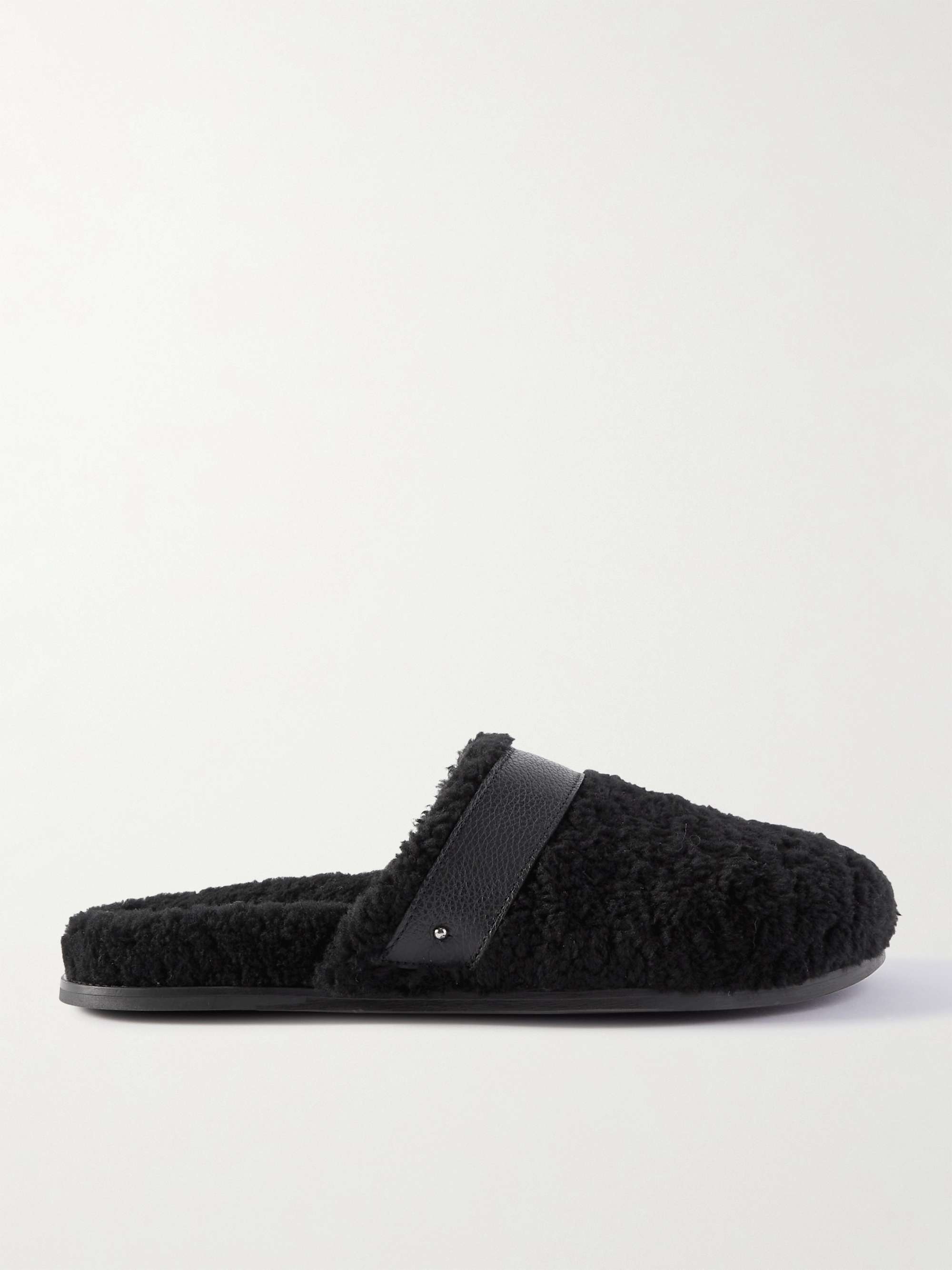 MR P. Leather-Trimmed Shearling Slippers