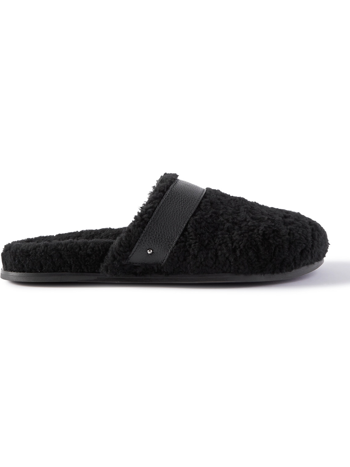 Mr P Leather-trimmed Shearling Slippers In Black