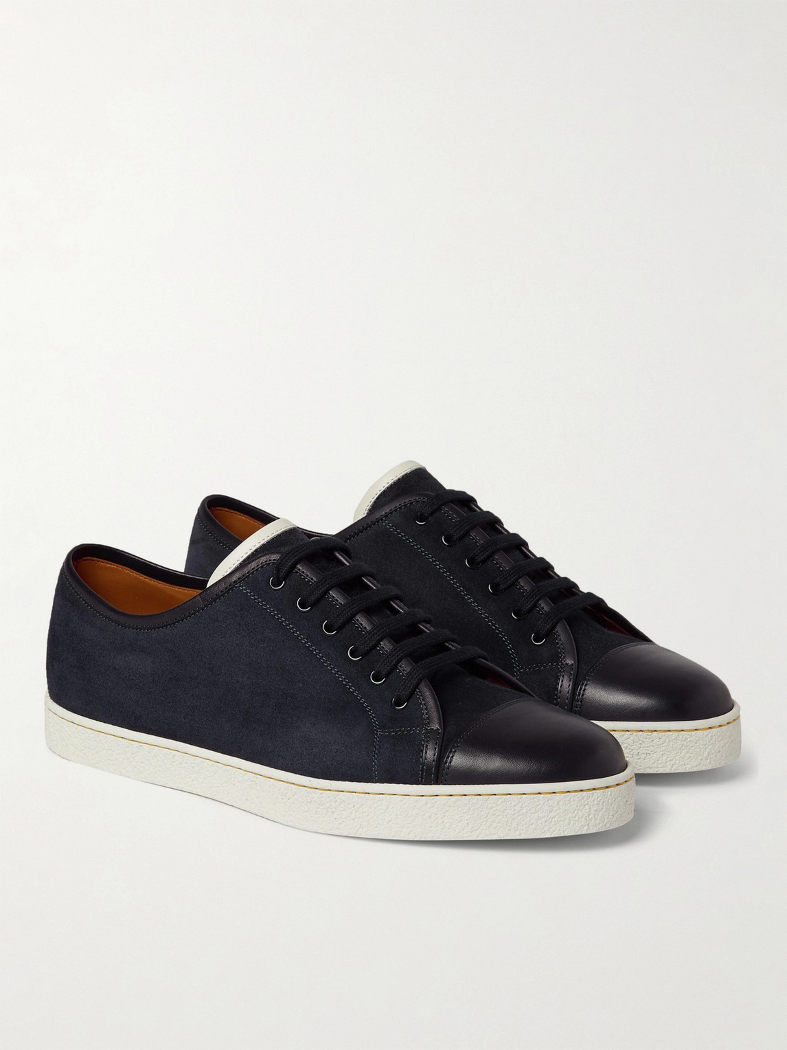 John Lobb Levah Cap-toe Suede And Leather Sneakers In Blue | ModeSens