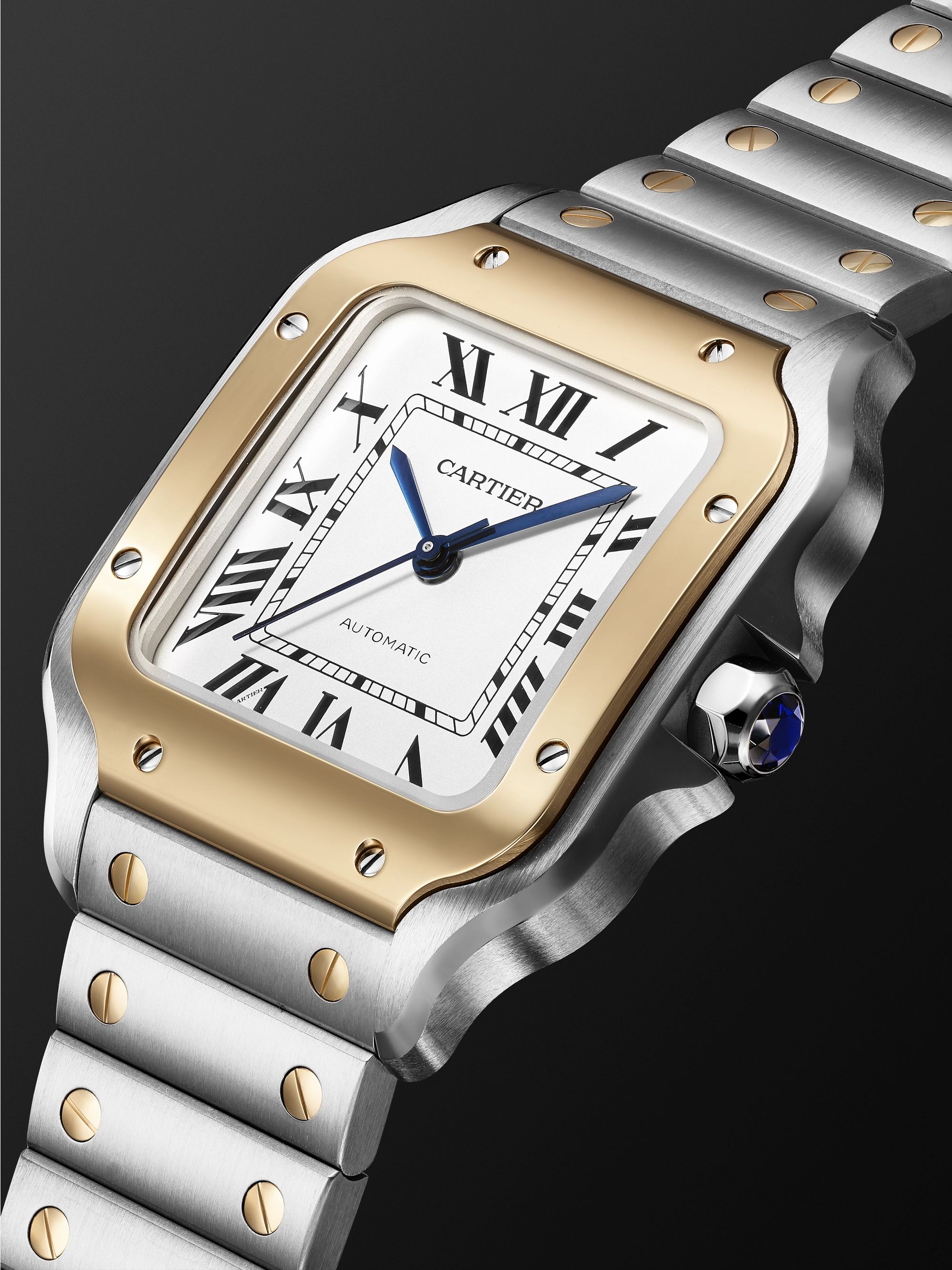 CARTIER Santos de Cartier Automatic 35.1mm Interchangeable 18-Karat Gold, Stainless Steel and Leather Watch, Ref. No. W2SA0016