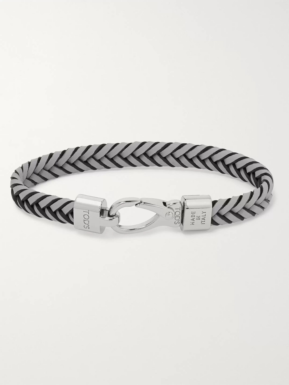 TOD'S WOVEN LEATHER AND SILVER-TONE BRACELET