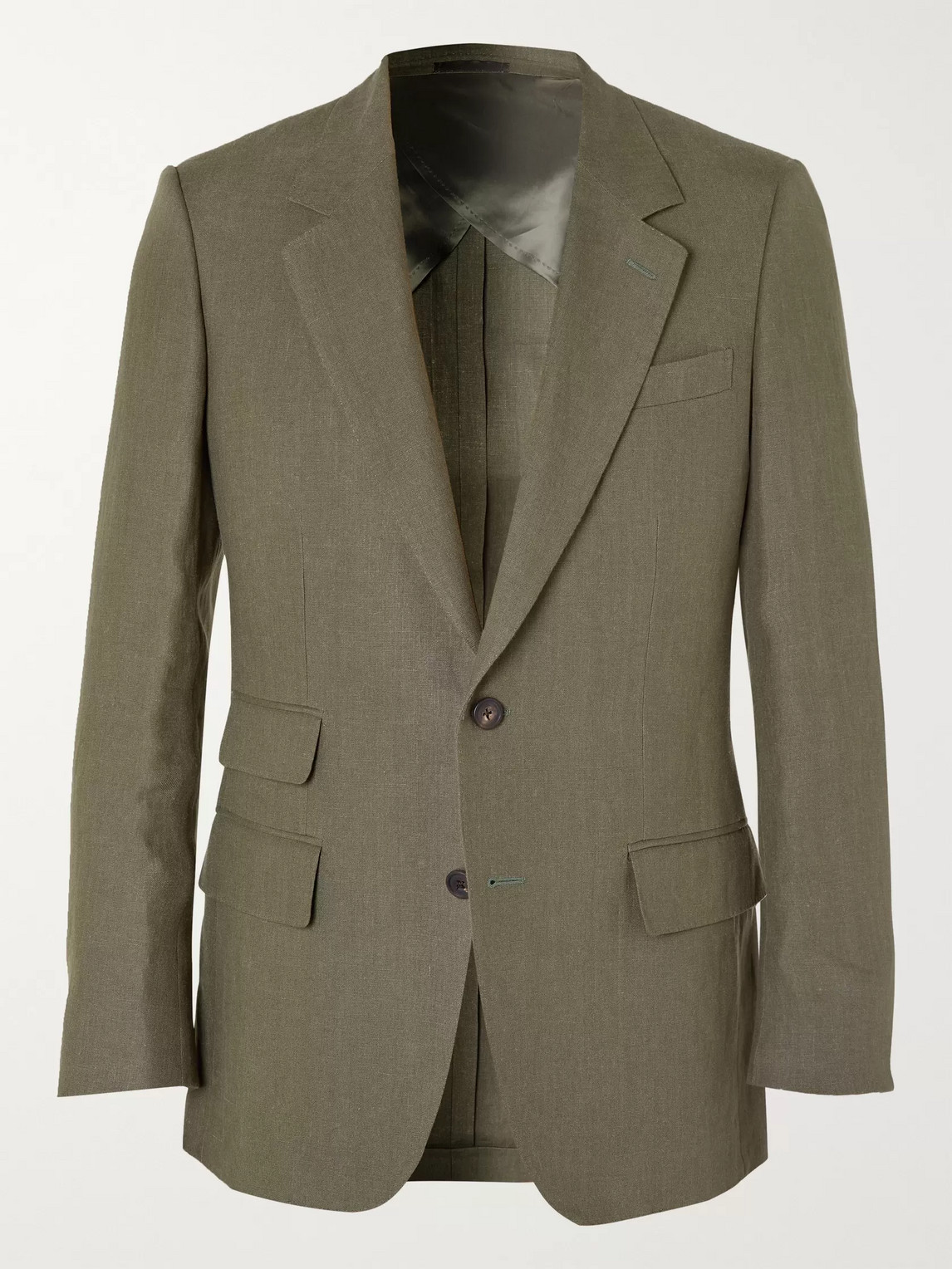 Kingsman Slim-fit Linen Suit Jacket In Green