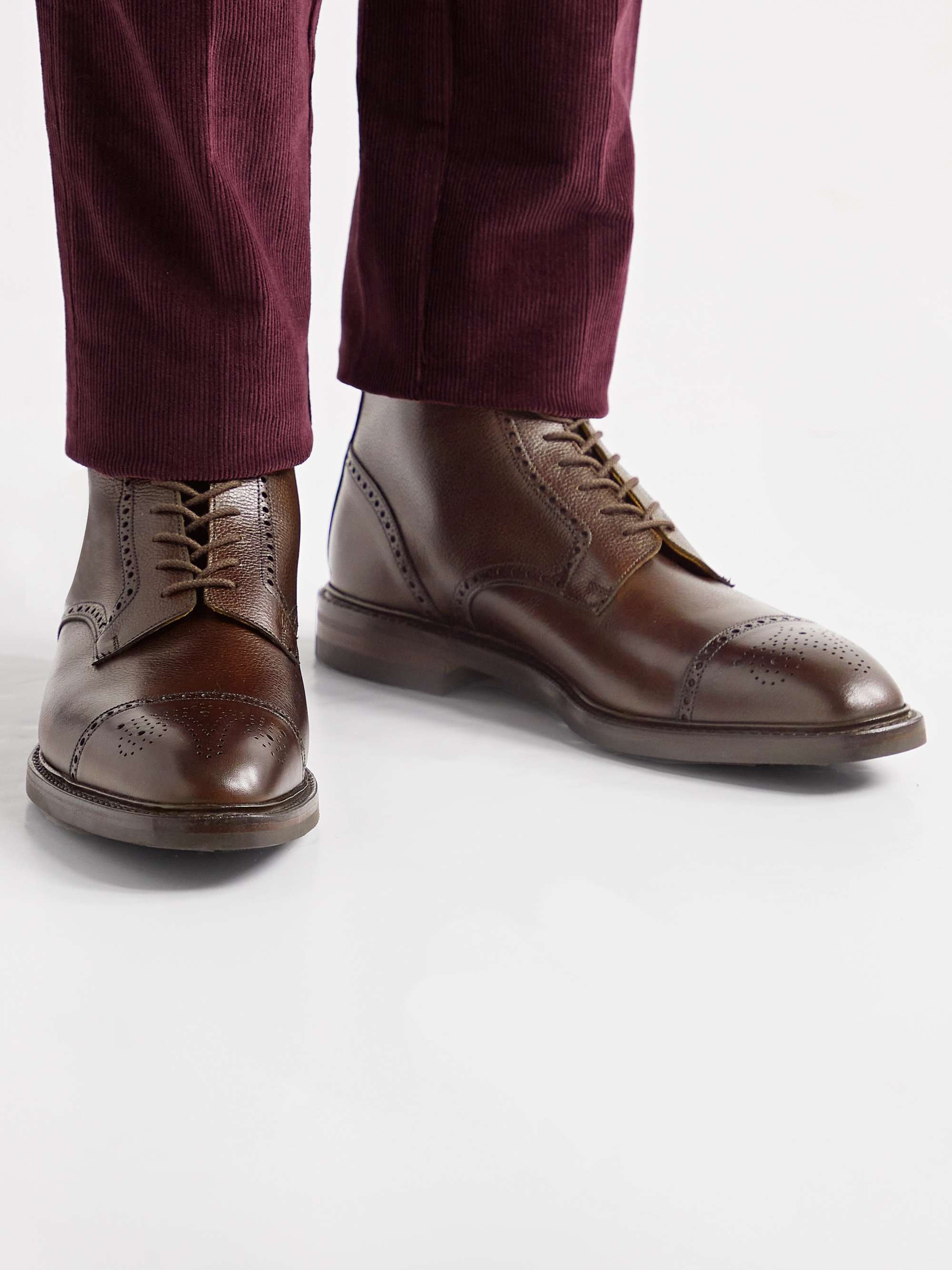 GEORGE CLEVERLEY Toby Pebble-Grain Leather Brogue Boots