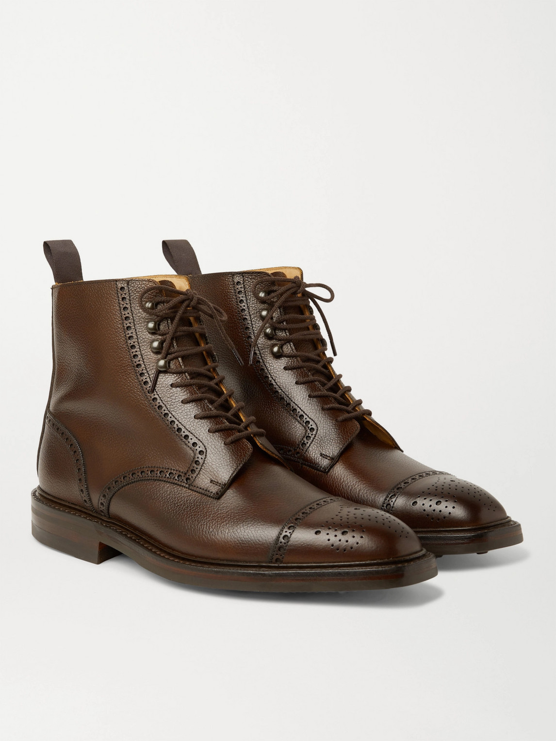 George Cleverley Toby Pebble-grain Leather Brogue Boots In Brown