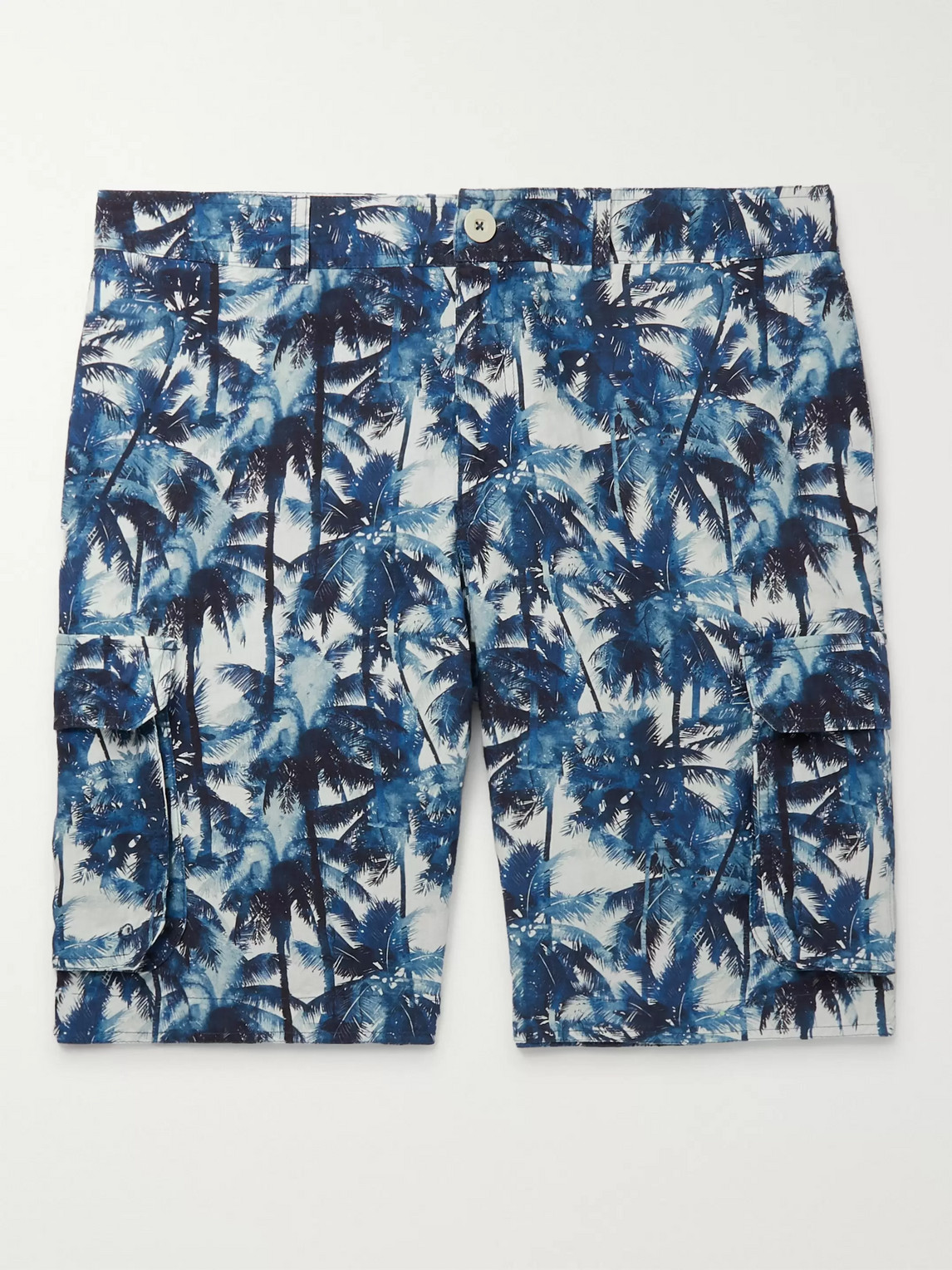 120% Printed Linen Cargo Shorts In Blue