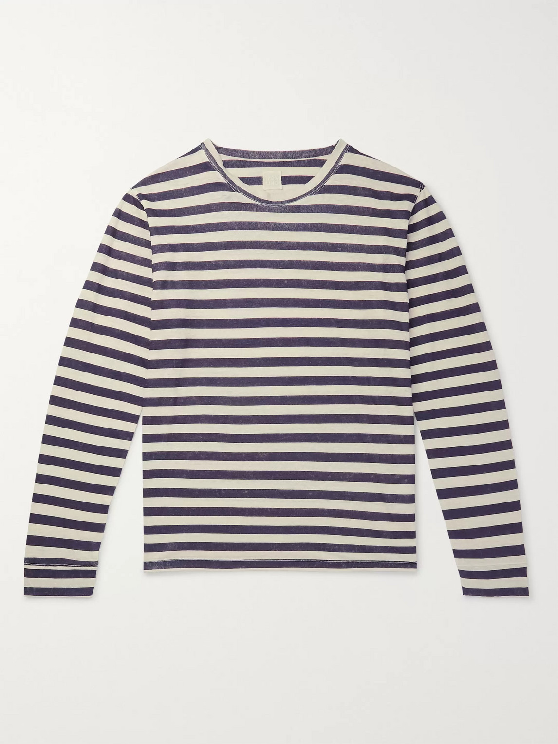 120% Striped Linen T-shirt In Blue