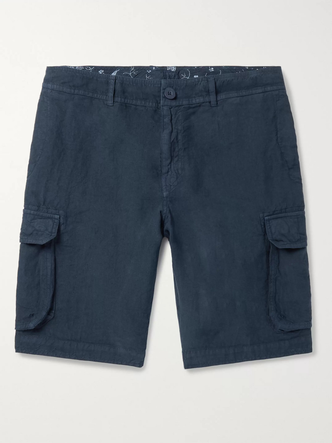 120% Linen Cargo Shorts In Blue