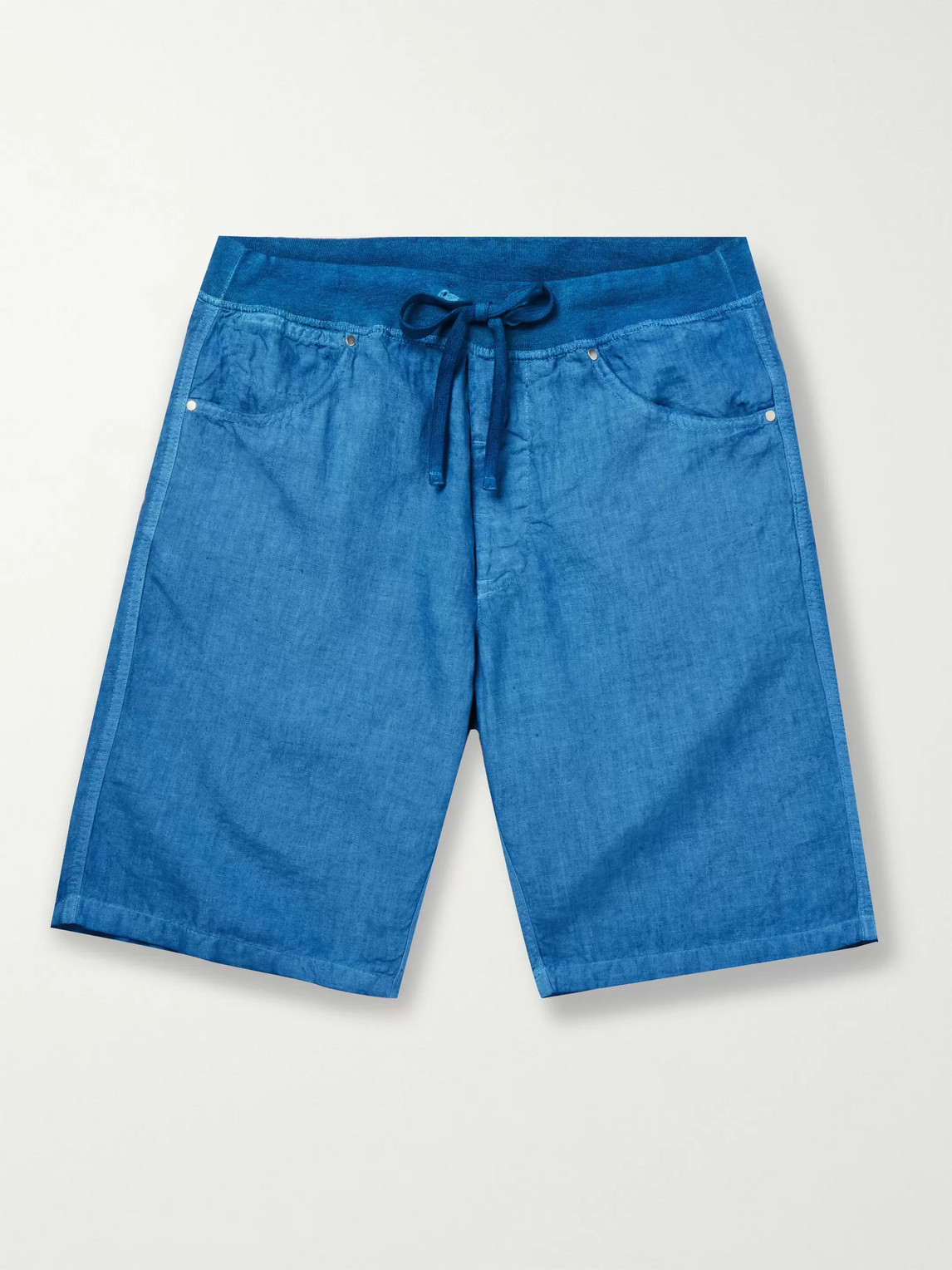 120% Linen Bermuda Shorts In Blue