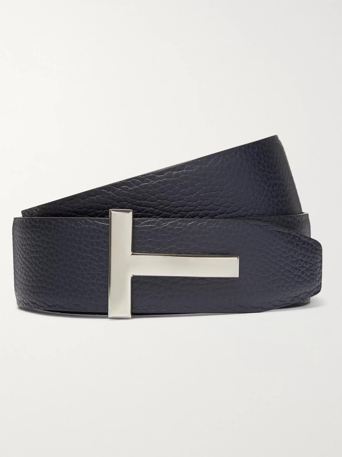 Tom Ford 4cm Black And Navy Reversible Full-grain Leather Belt In Blue