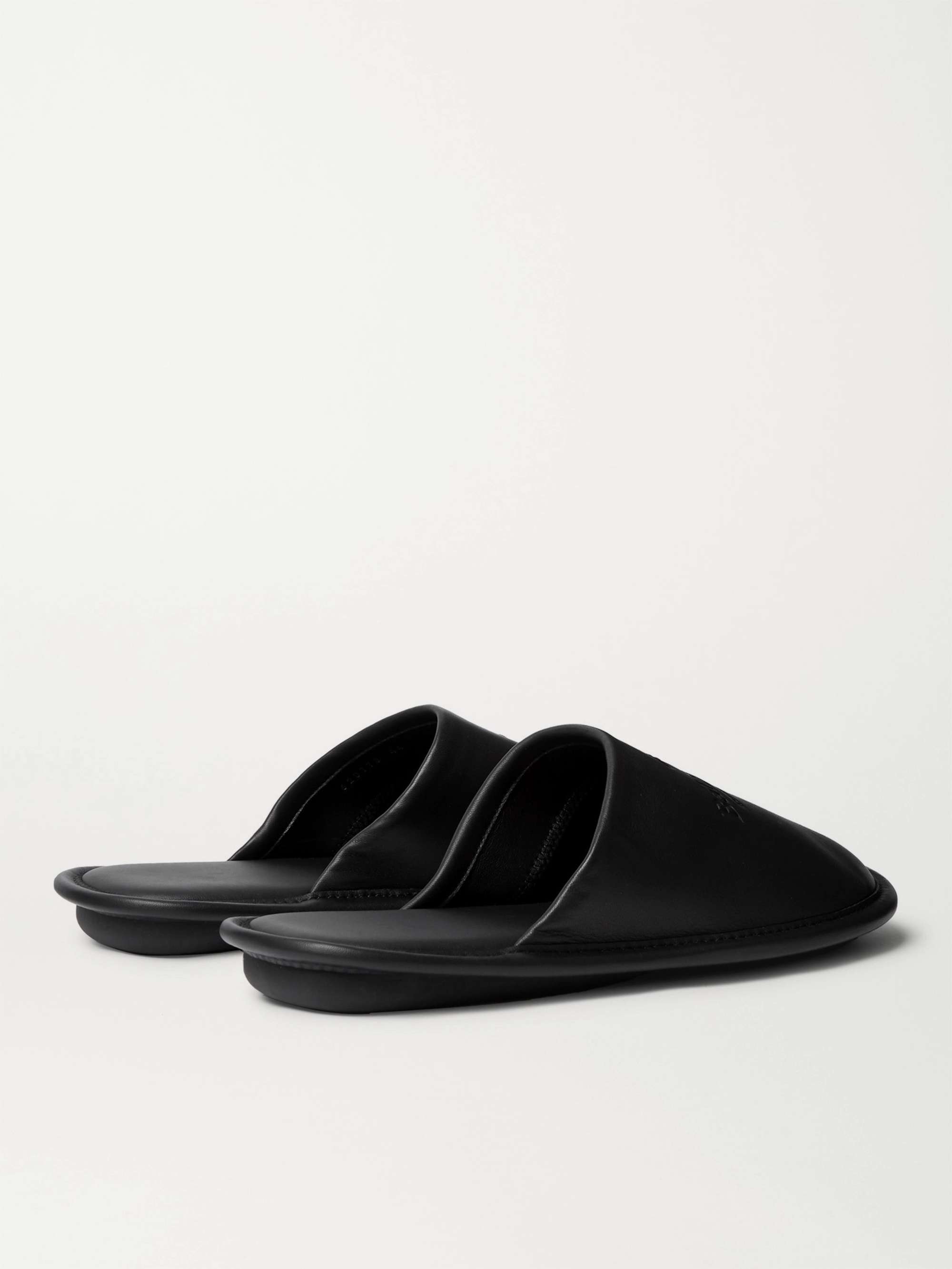 BALENCIAGA Home Logo-Debossed Leather Slippers