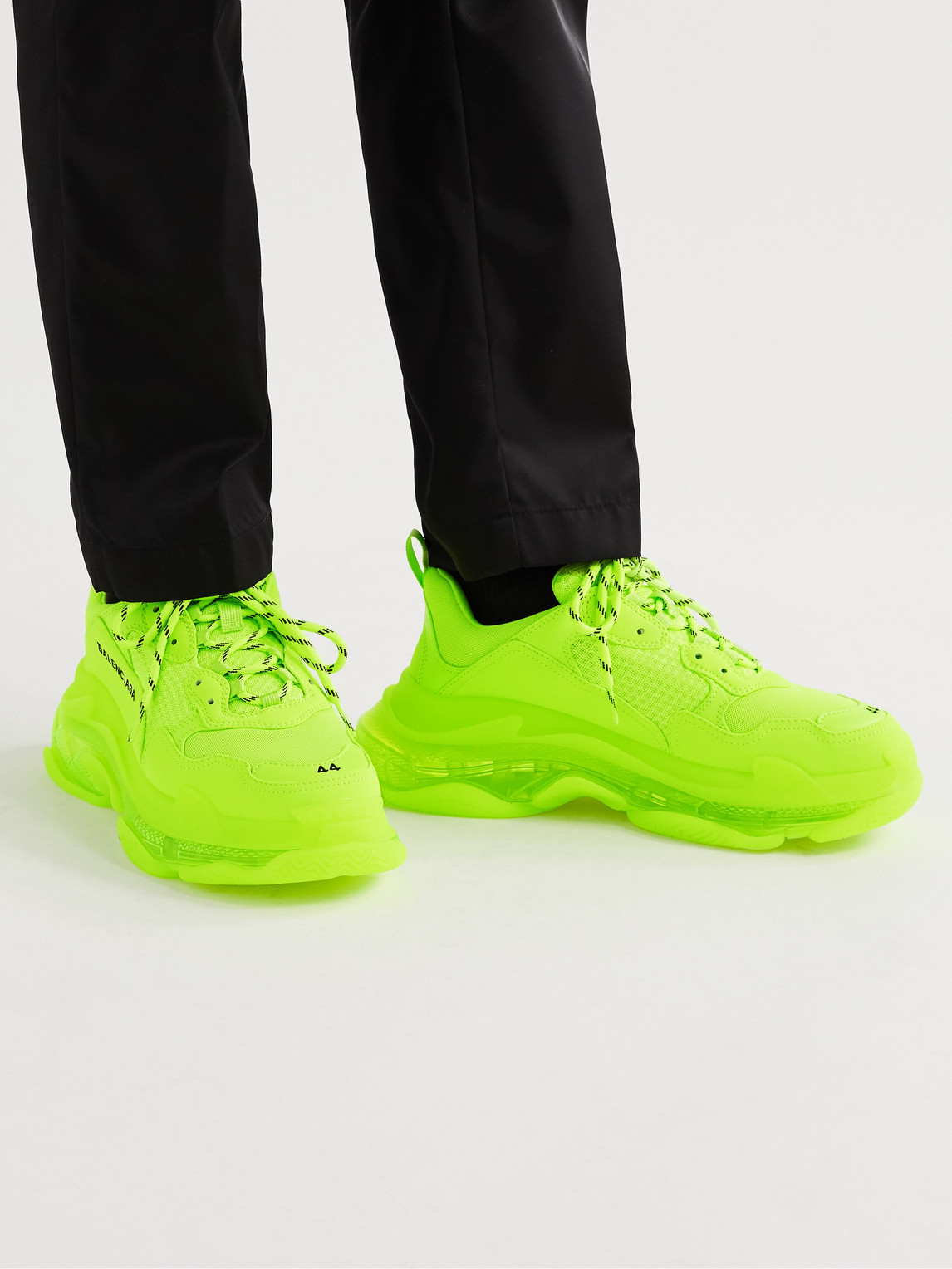 Balenciaga Men's Triple S Clear-sole Trainers In Fluo Yellow | ModeSens