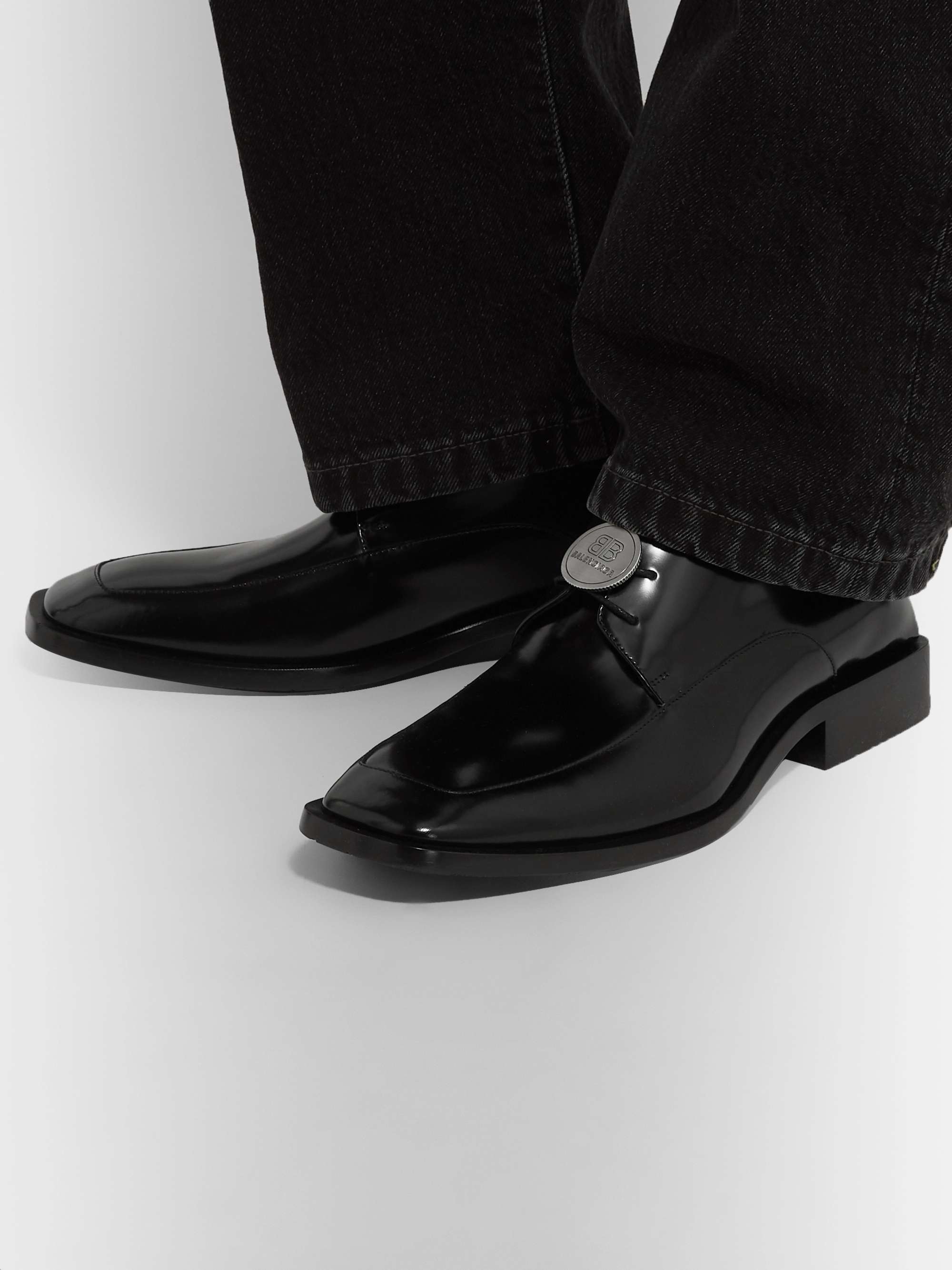 BALENCIAGA Logo-Detailed Patent-Leather Derby Shoes