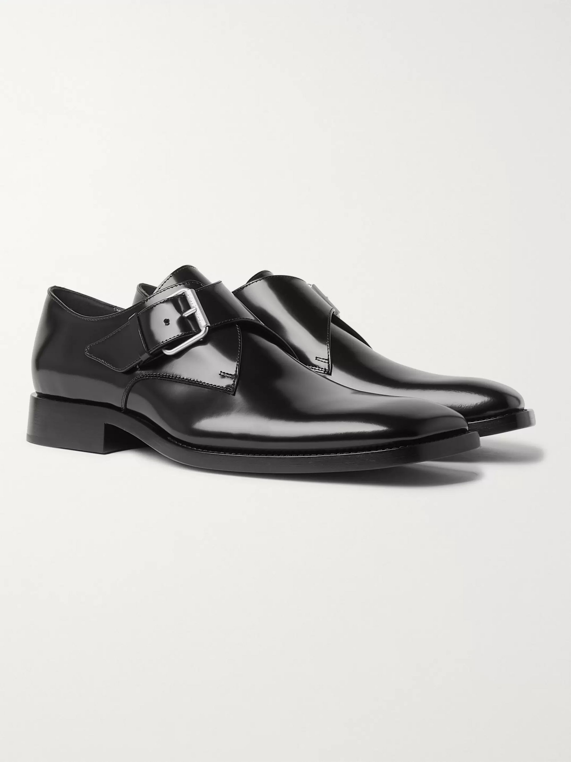 Black Patent-Leather Monk-Strap Shoes 