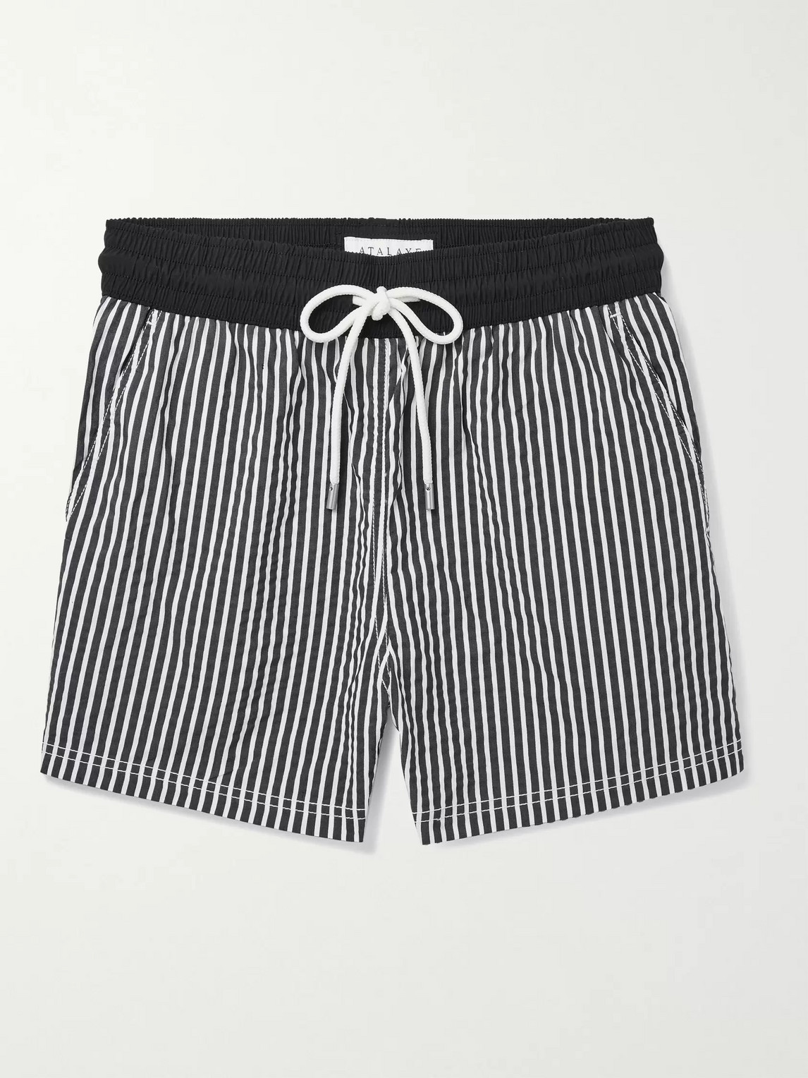 Atalaye Miramar Short-length Striped Cotton-blend Swim Shorts In Black