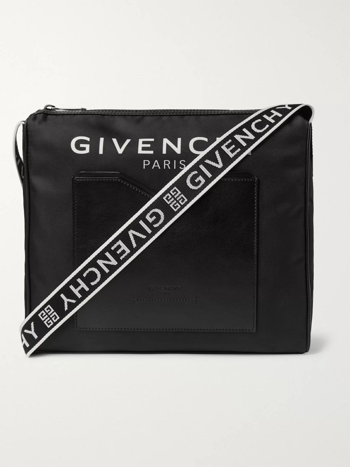 Givenchy Logo-jacquard Leather-trimmed Shell Messenger Bag In Black