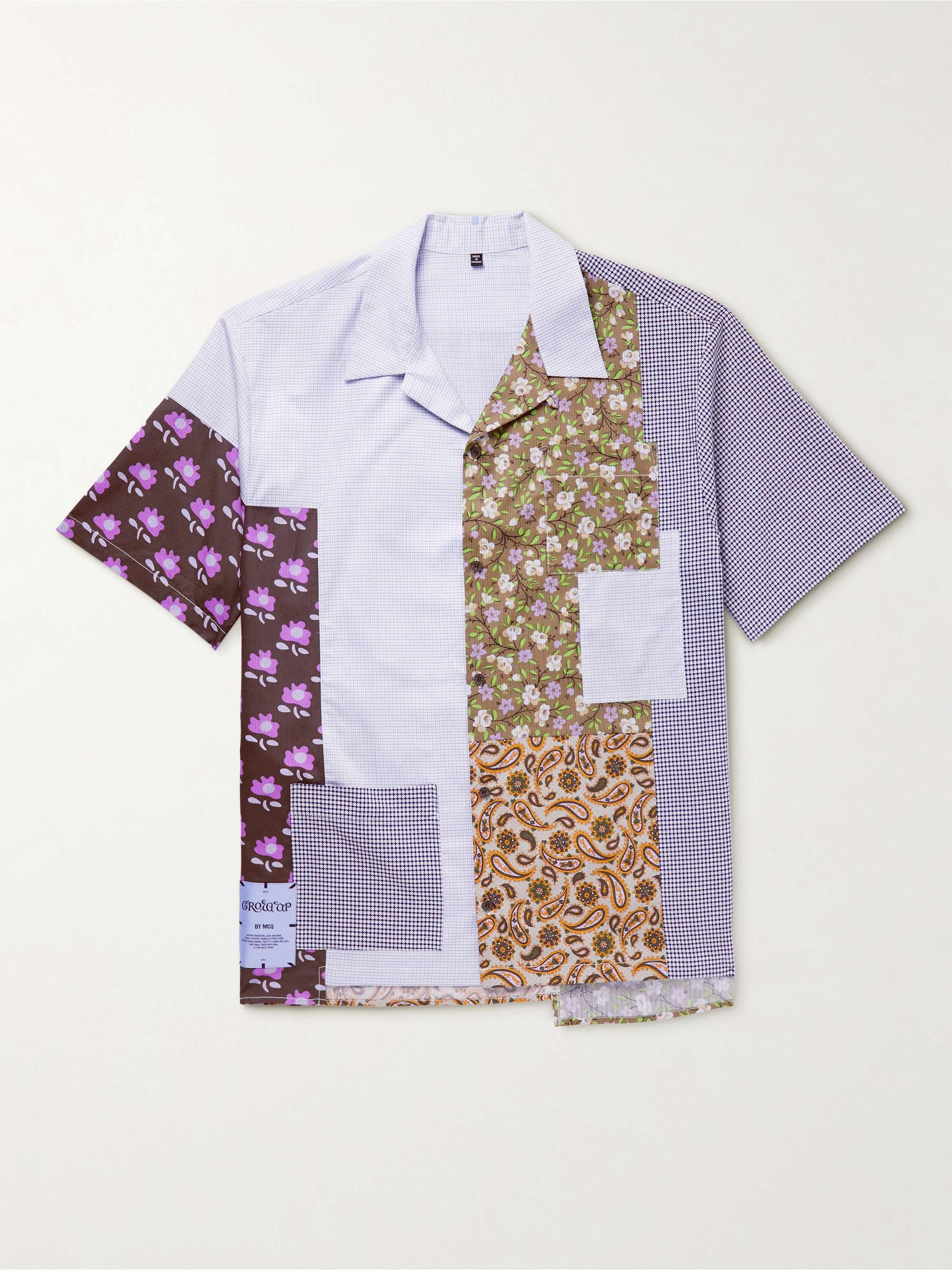 MCQ Grow Up Oversized Convertible-Collar Logo-Appliquéd Patchwork Cotton Shirt
