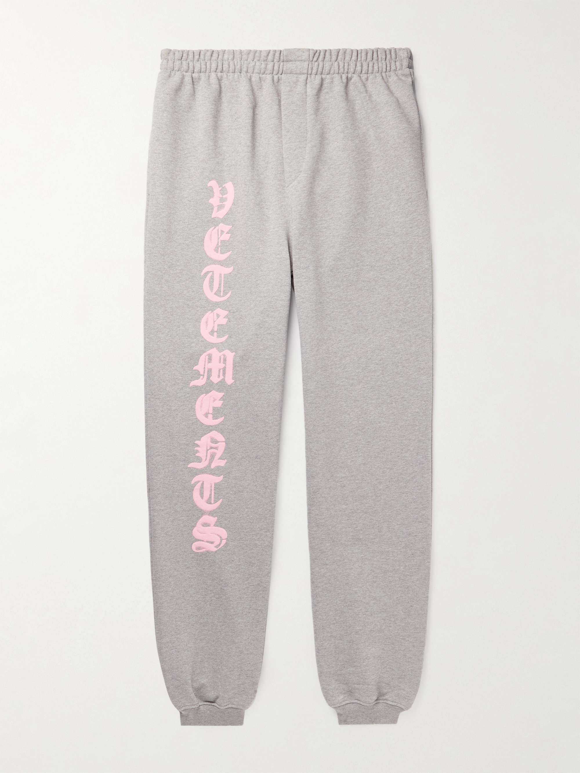 베트멍 스웻팬츠 Vetements Tapered Logo-Print Cotton-Blend Jersey Sweatpants,Gray