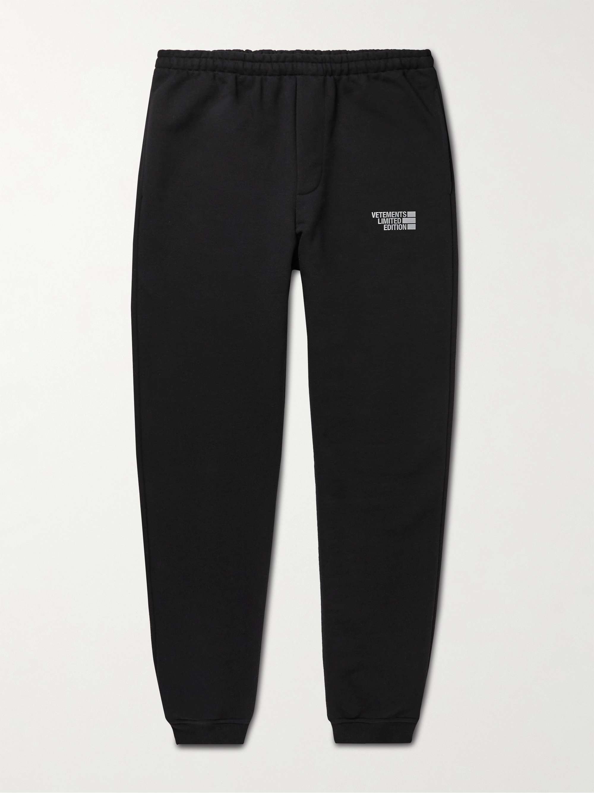 베트멍 스웻팬츠 Vetements Tapered Logo-Print Cotton-Blend Jersey Sweatpants,Black