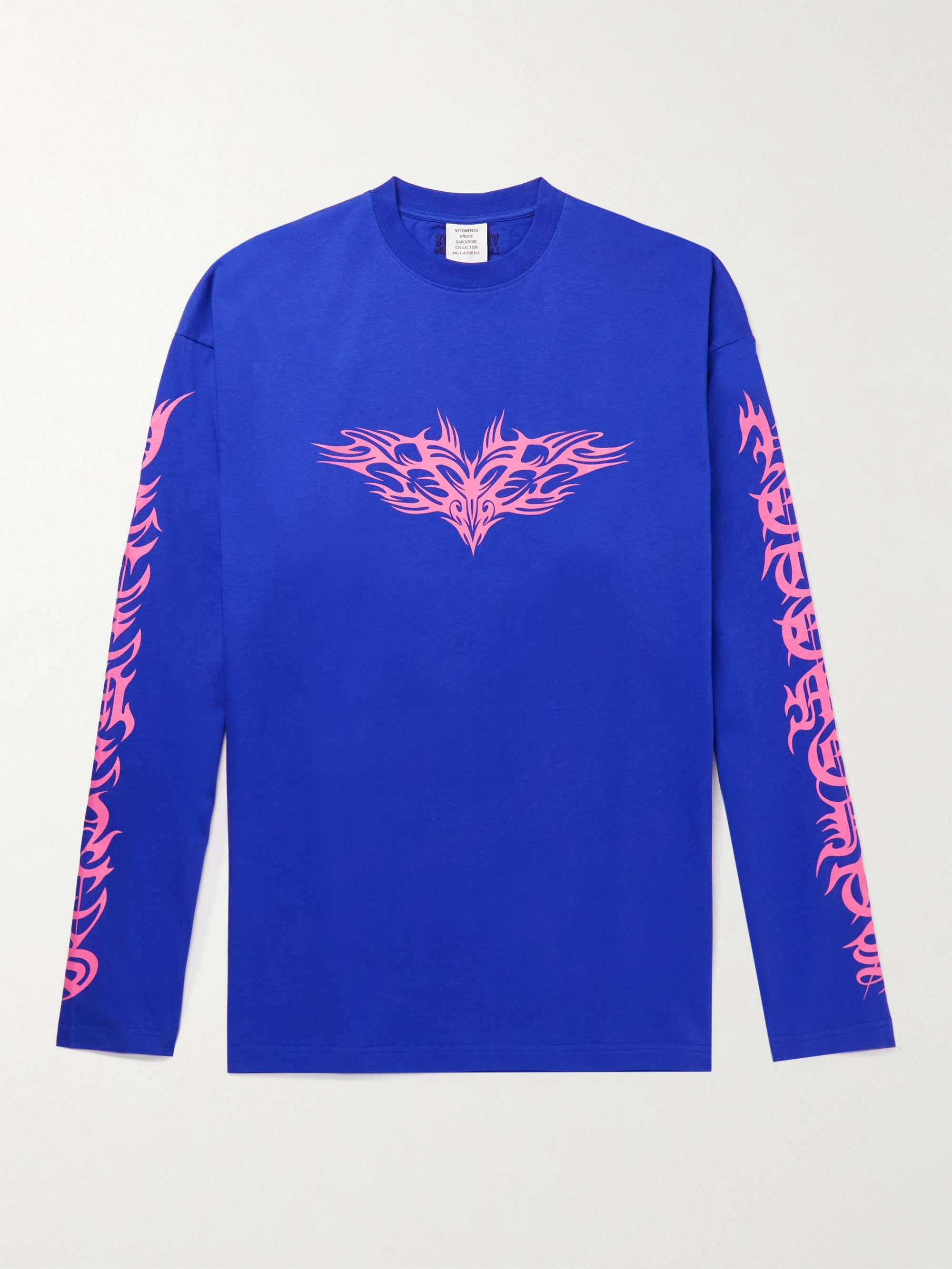 베트멍 티셔츠  Vetements Logo-Print Cotton-Jersey T-Shirt,Blue