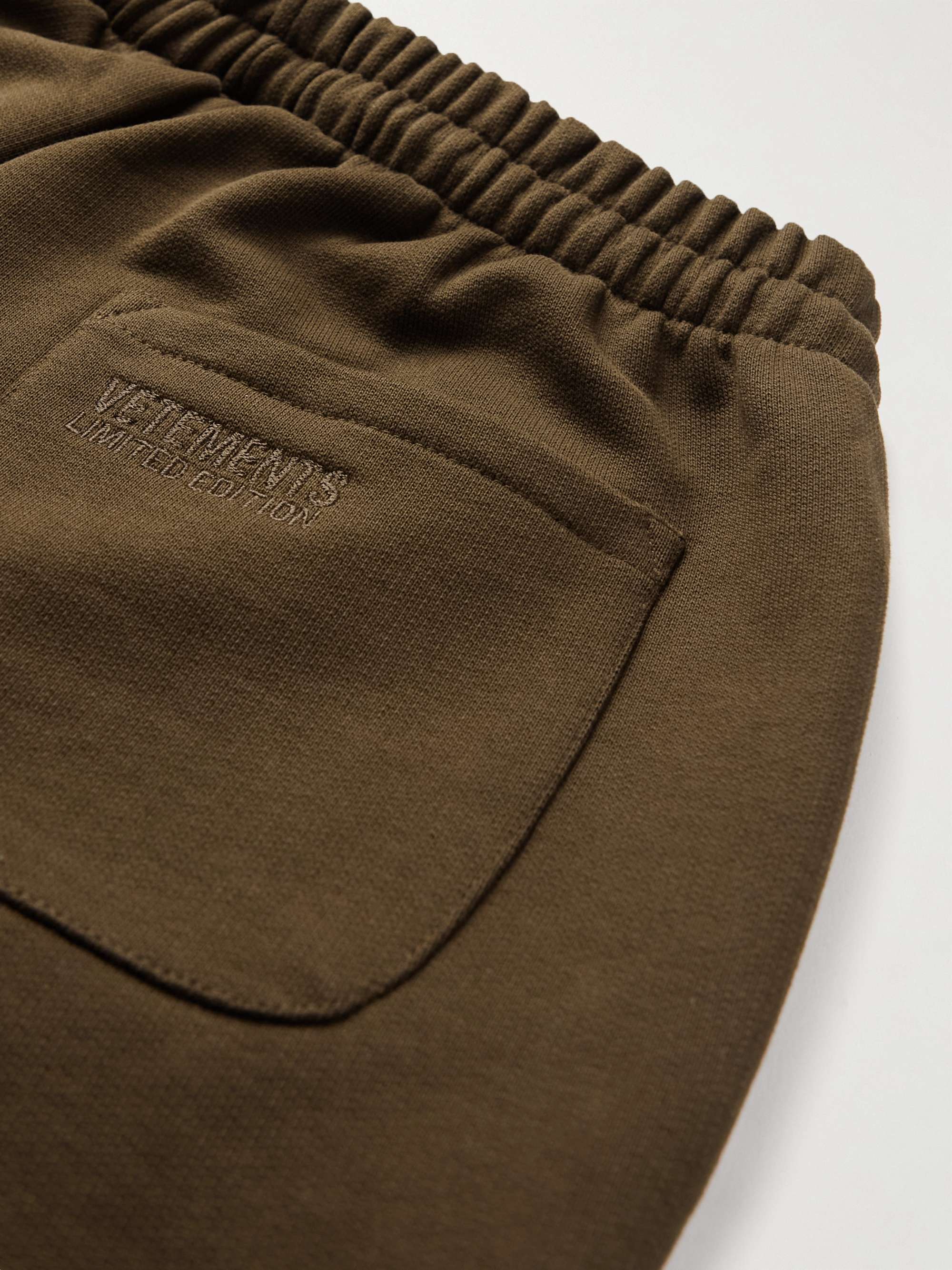 VETEMENTS Tapered Logo-Flocked Cotton-Blend Jersey Sweatpants