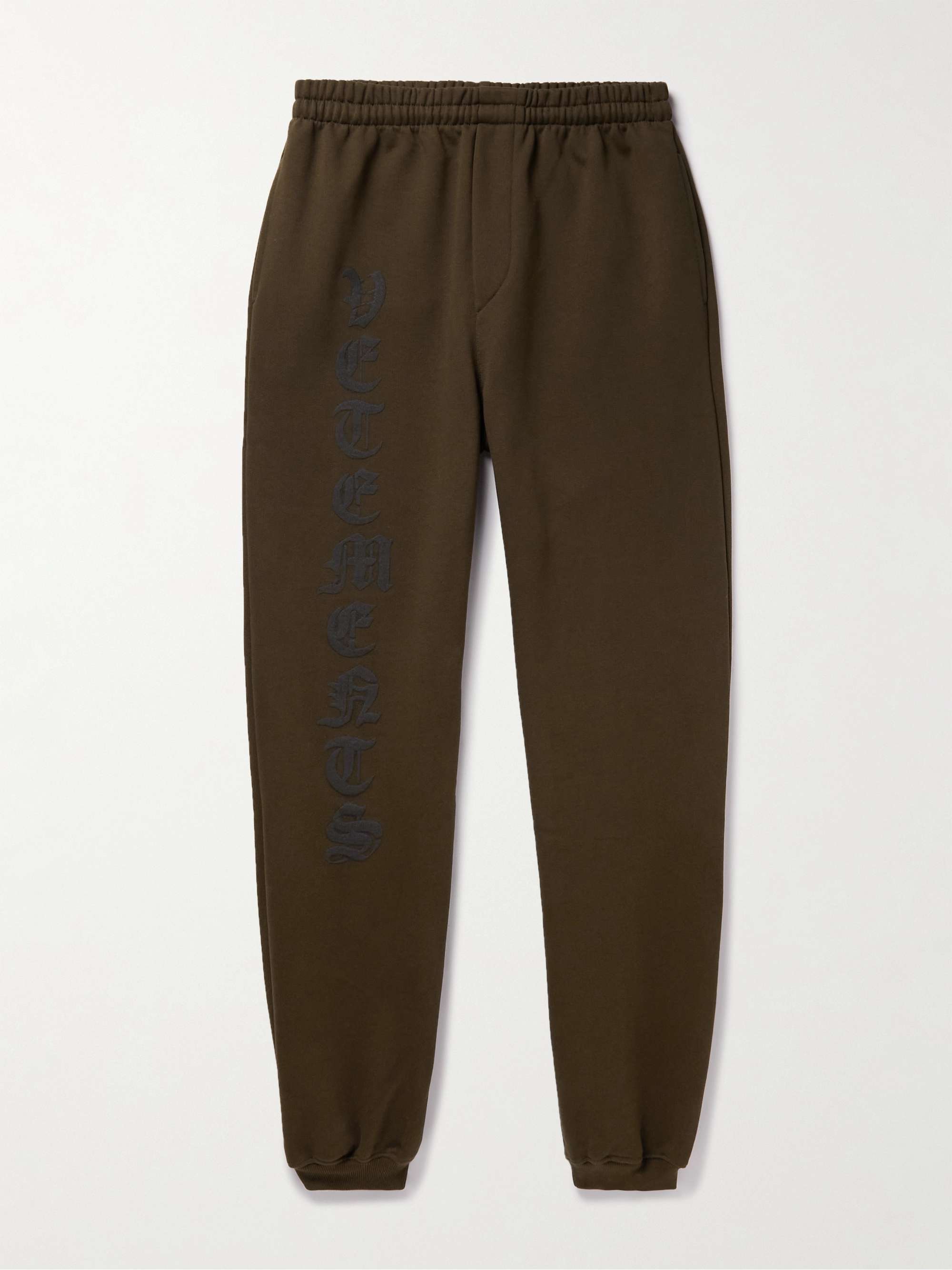 베트멍 스웻팬츠 Vetements Tapered Logo-Flocked Cotton-Blend Jersey Sweatpants,Brown