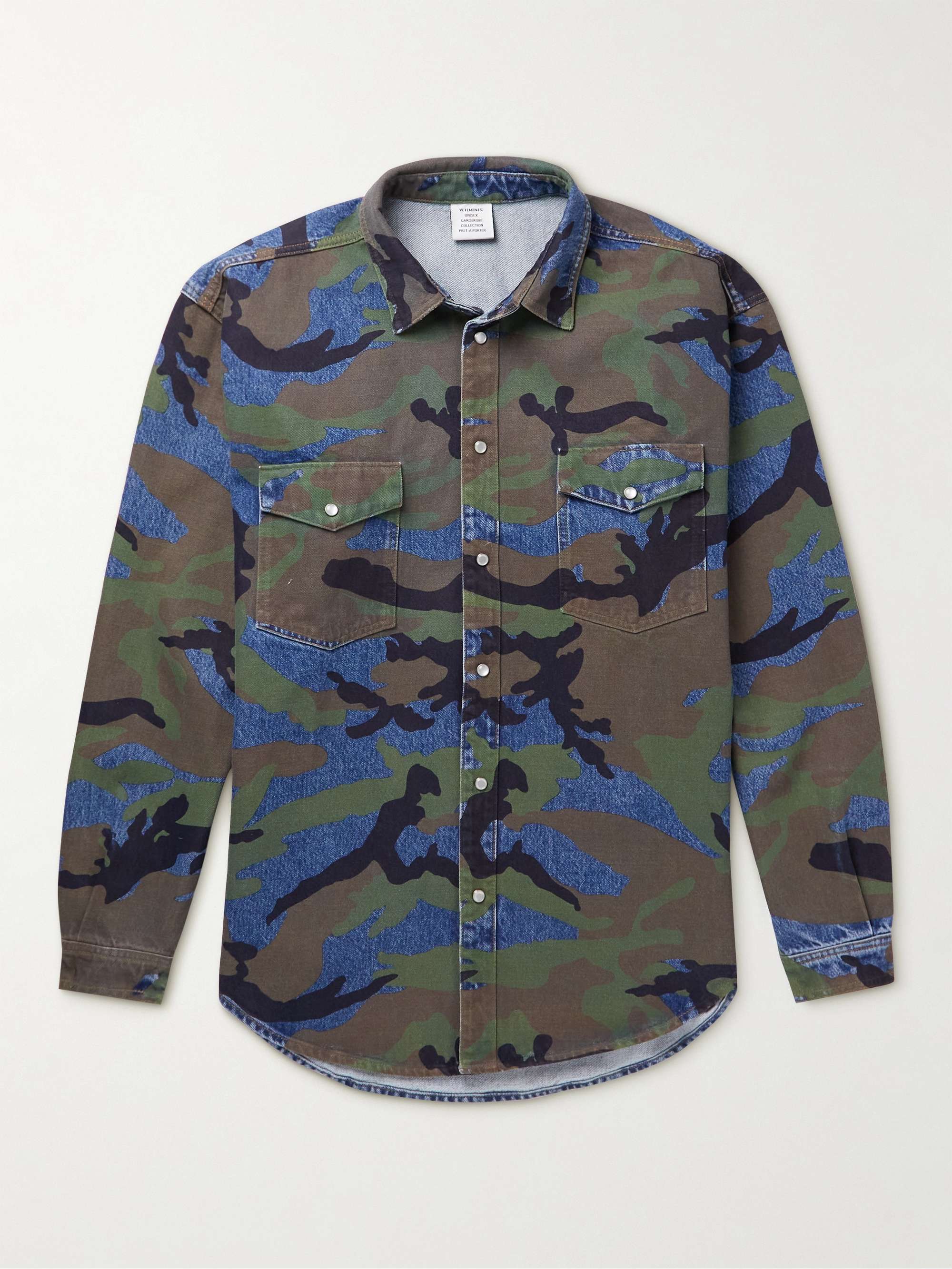 베트멍 셔츠 Vetements Camouflage-Print Denim Shirt,Blue