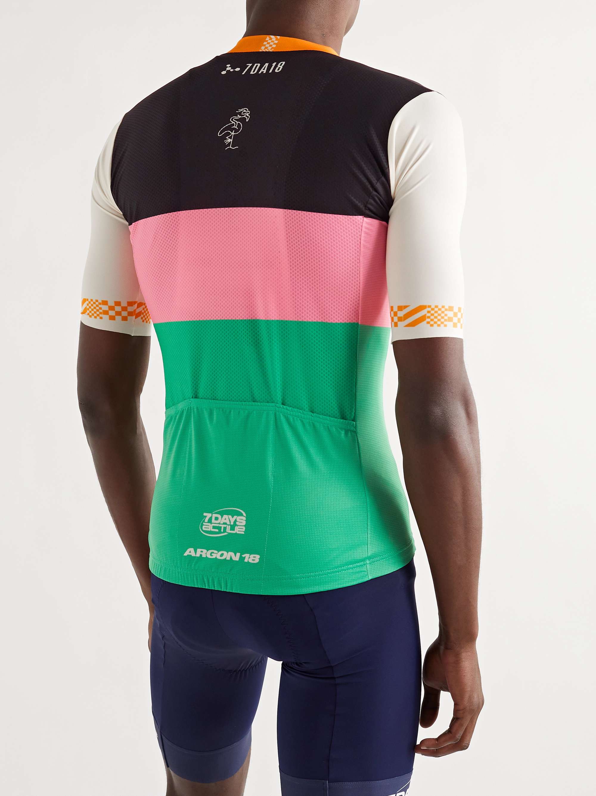 7 DAYS ACTIVE + Argon 18 Logo-Print Colour-Block Recycled Cycling Jersey