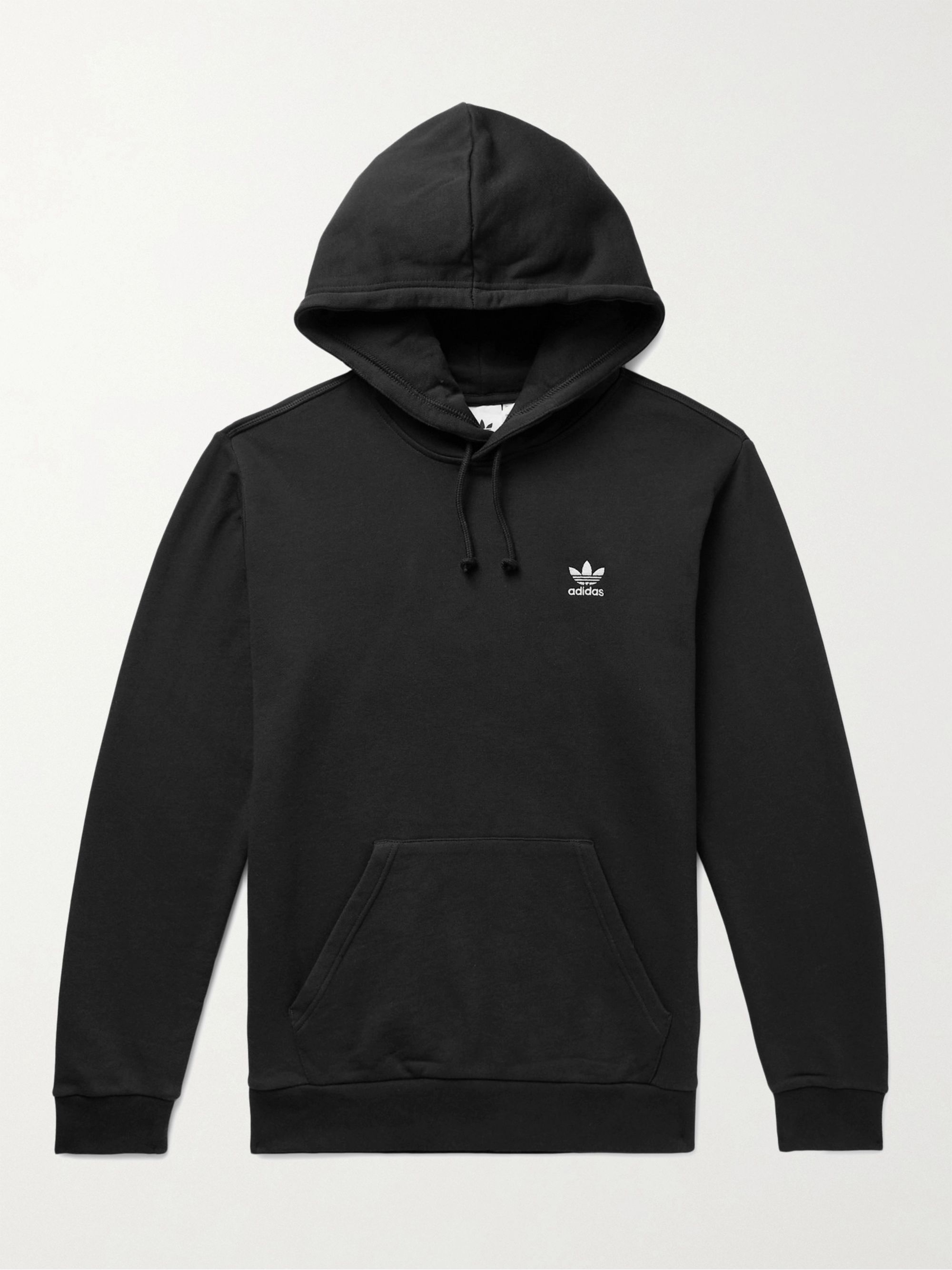 Black Essential Logo-Embroidered Loopback Cotton-Jersey Hoodie ...