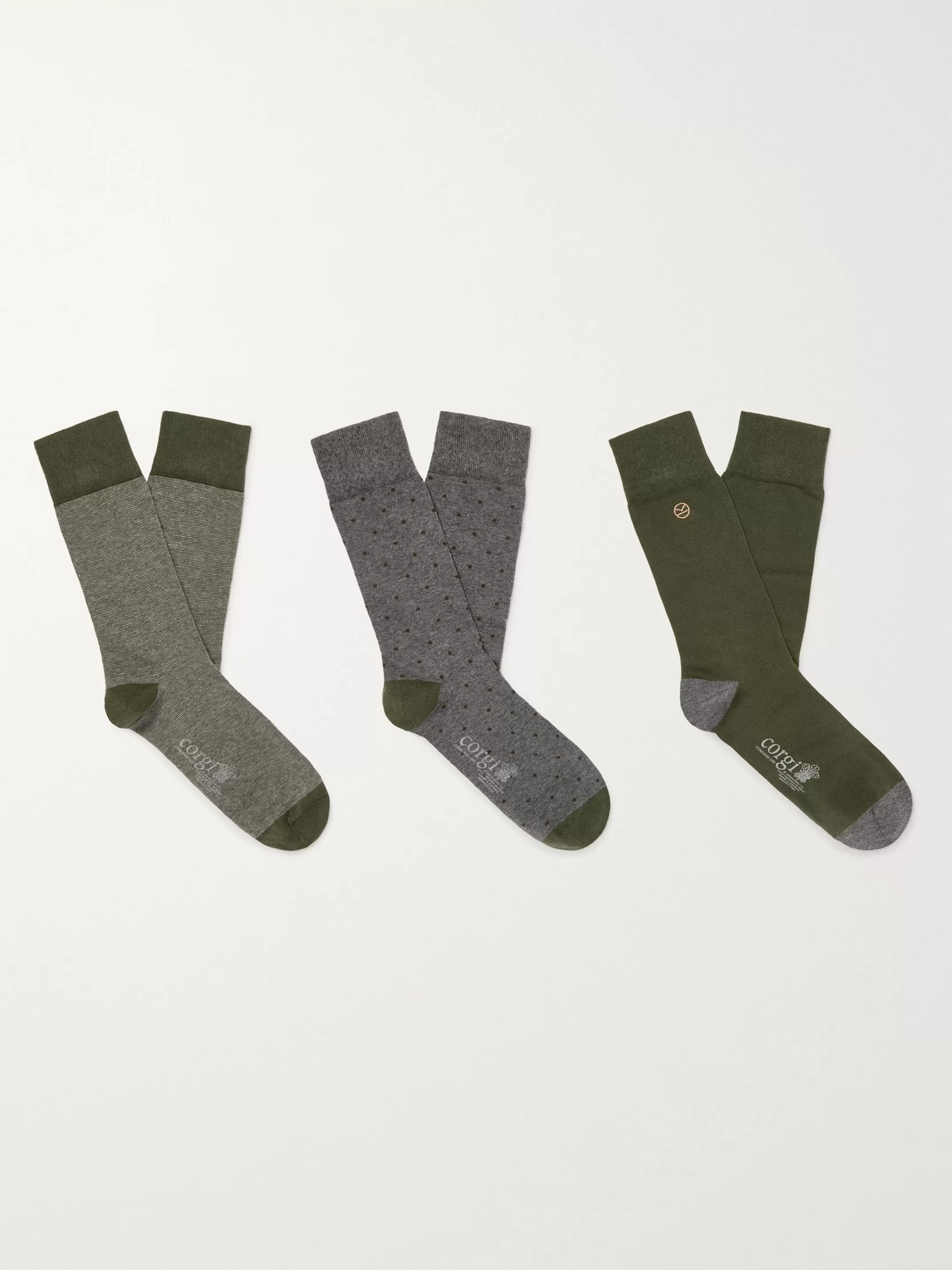 Kingsman Corgi Three-pack Cotton-blend Socks In Gray