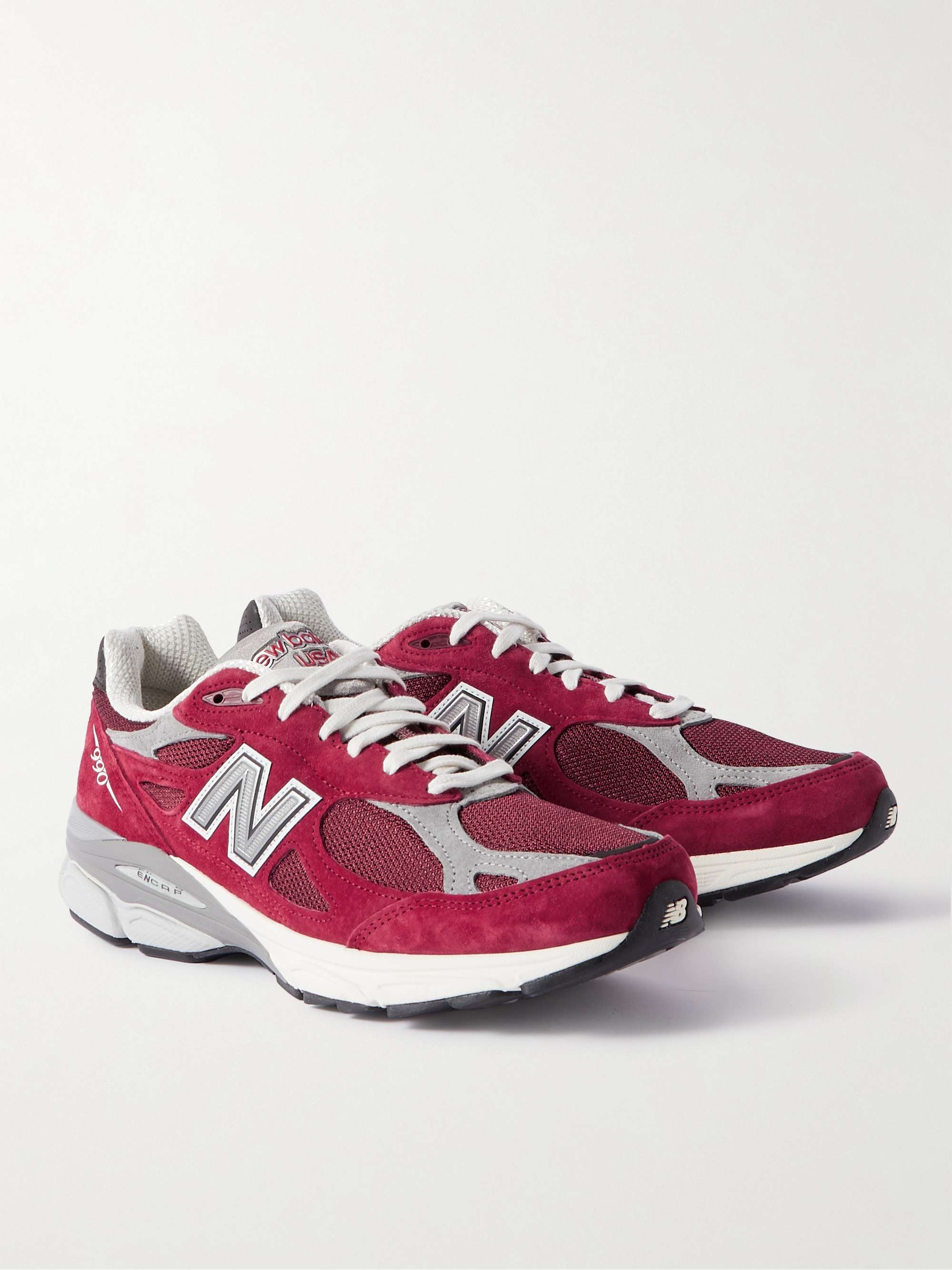 NEW BALANCE 990v3 Leather-Trimmed Suede and Mesh Sneakers