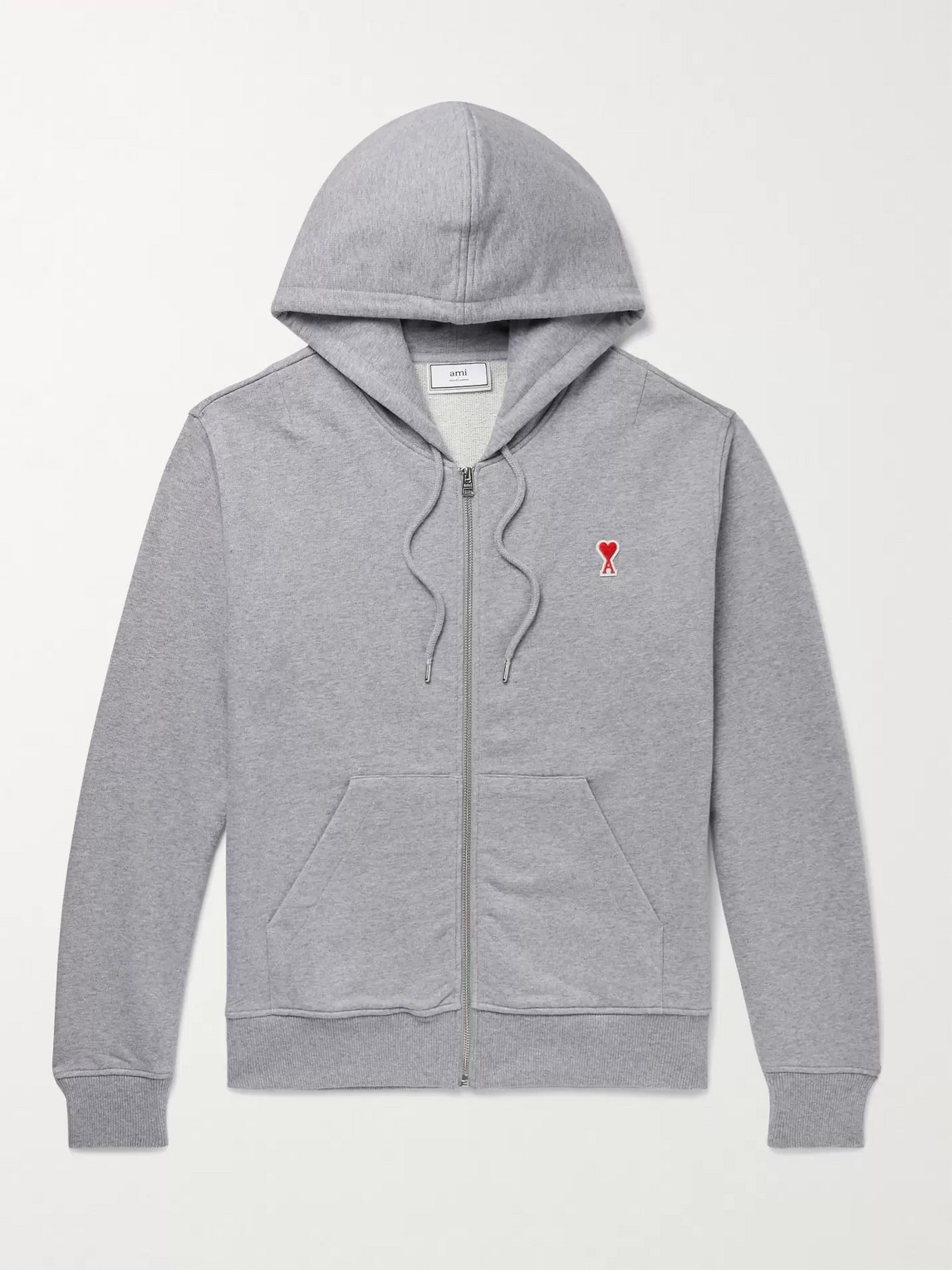 Ami Alexandre Mattiussi Logo-appliquéd Loopback Cotton-jersey Zip-up Hoodie In Gray