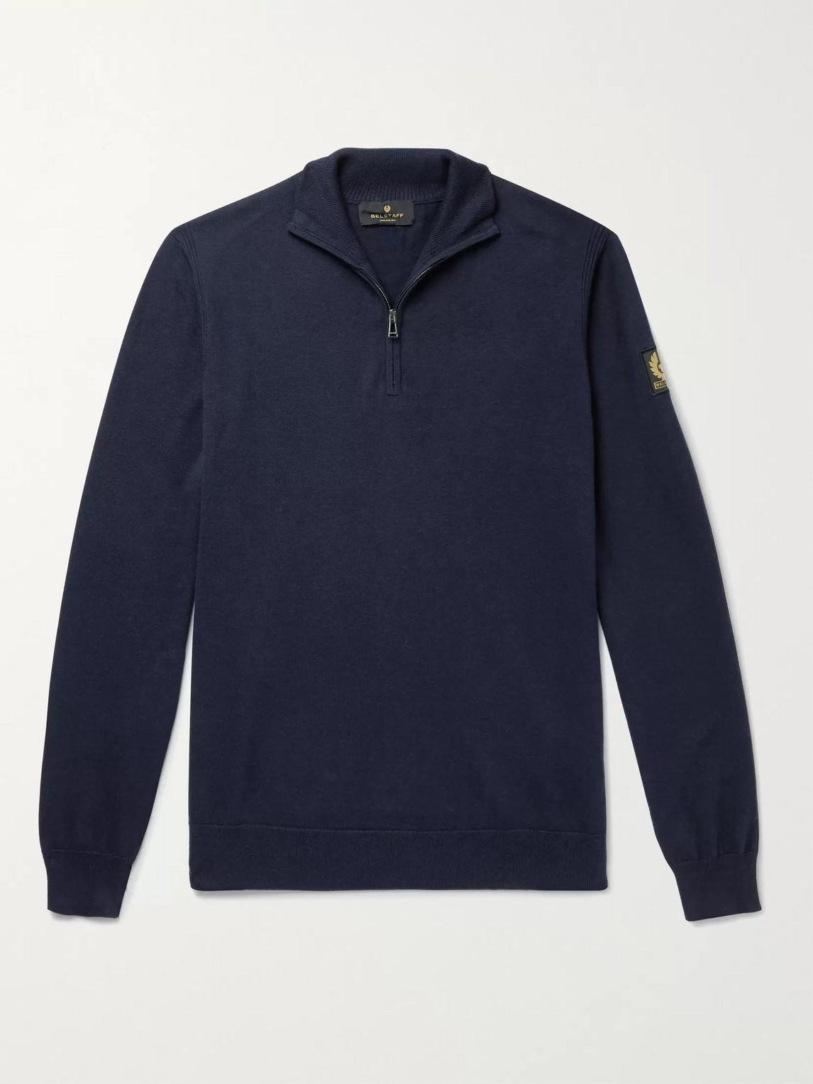 Belstaff Bay Cotton And Silk-blend Half-zip Sweater In Blue