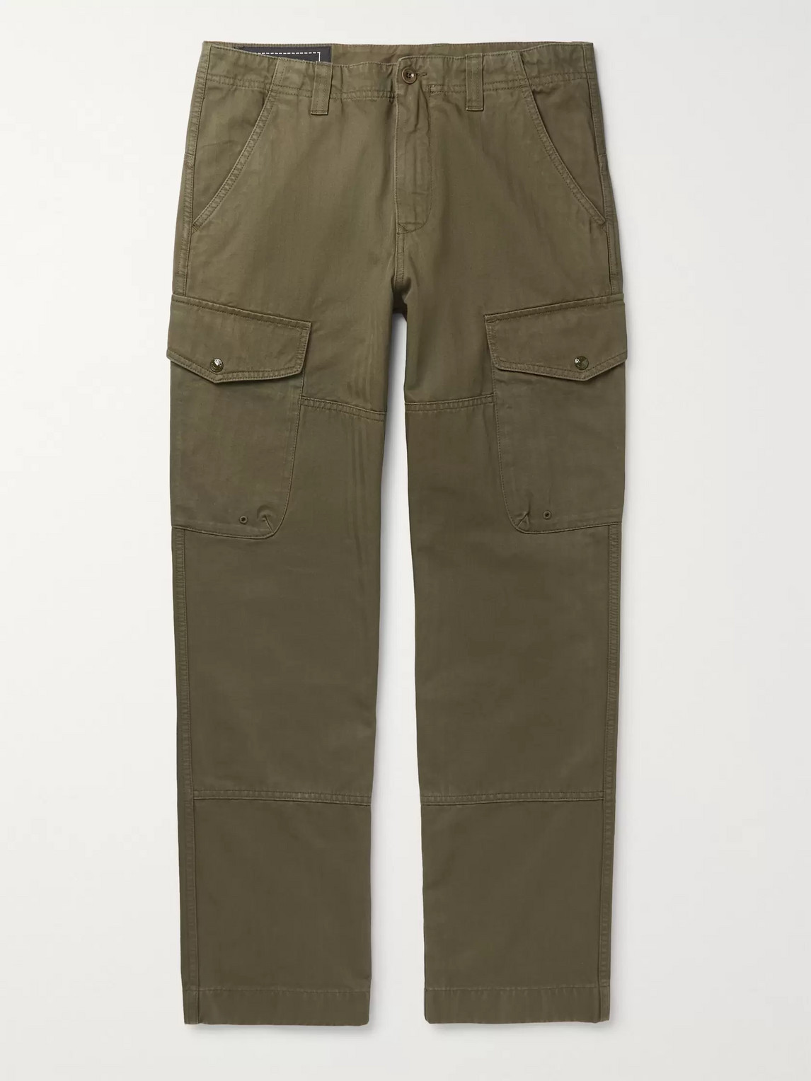 Belstaff Herringbone Cotton-twill Cargo Trousers In Green