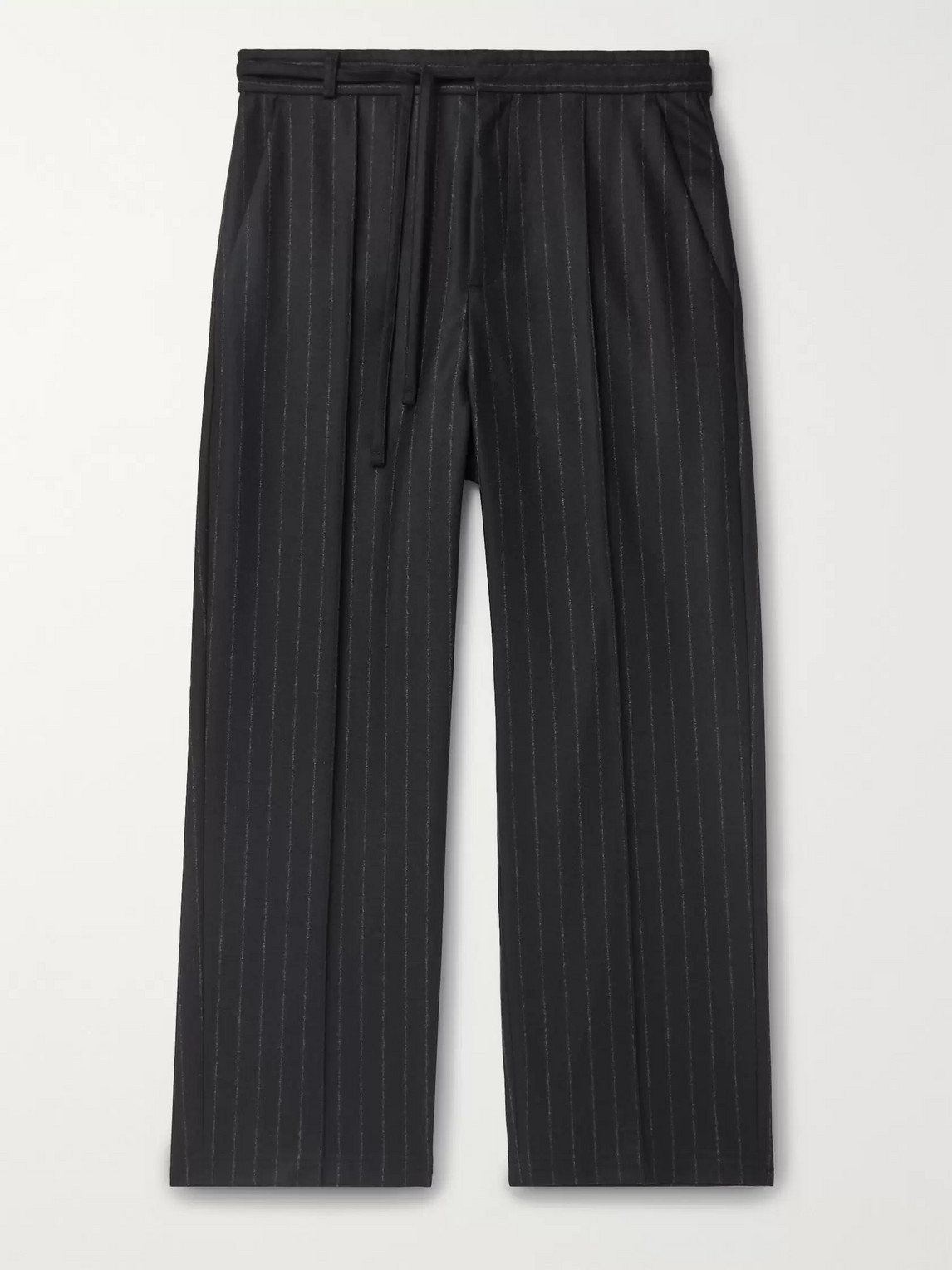 Maison Margiela Wide-leg Pinstriped Virgin Wool-flannel Drawstring Trousers In Black