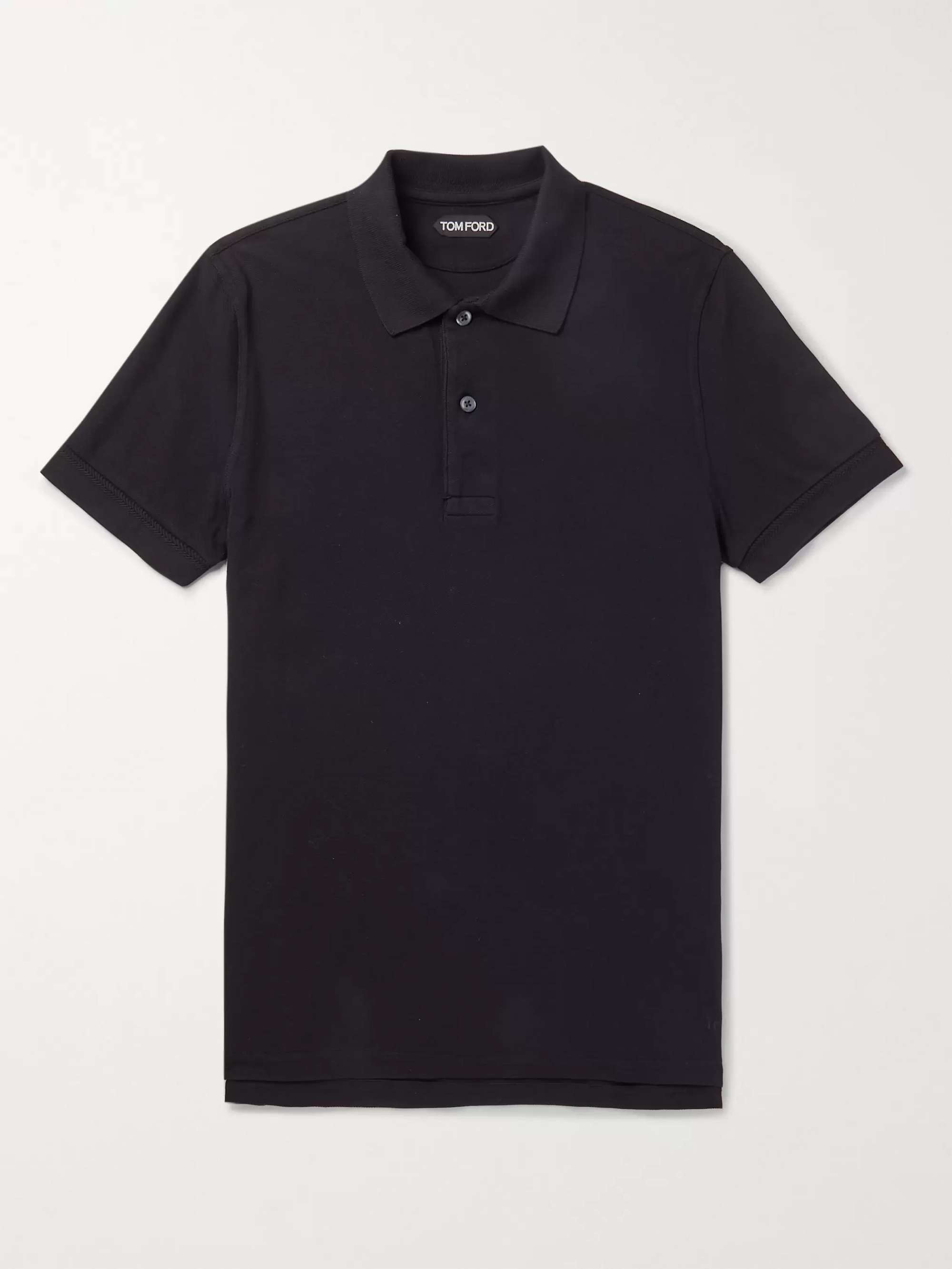 Savile Row Mens Navy Cotton Pique Slim Fit Polo Shirt 