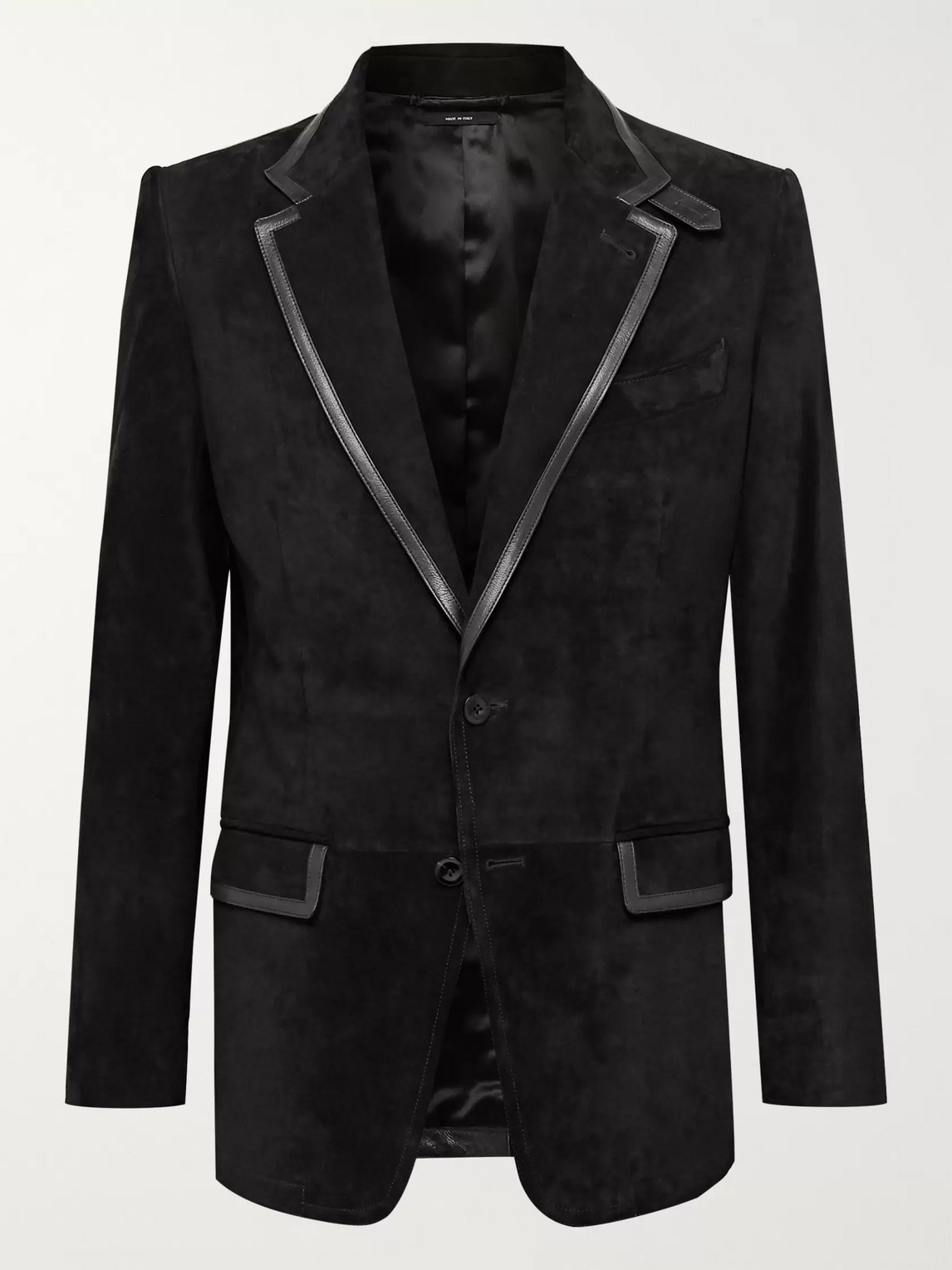 Tom Ford Slim-fit Leather-trimmed Suede Blazer In Black