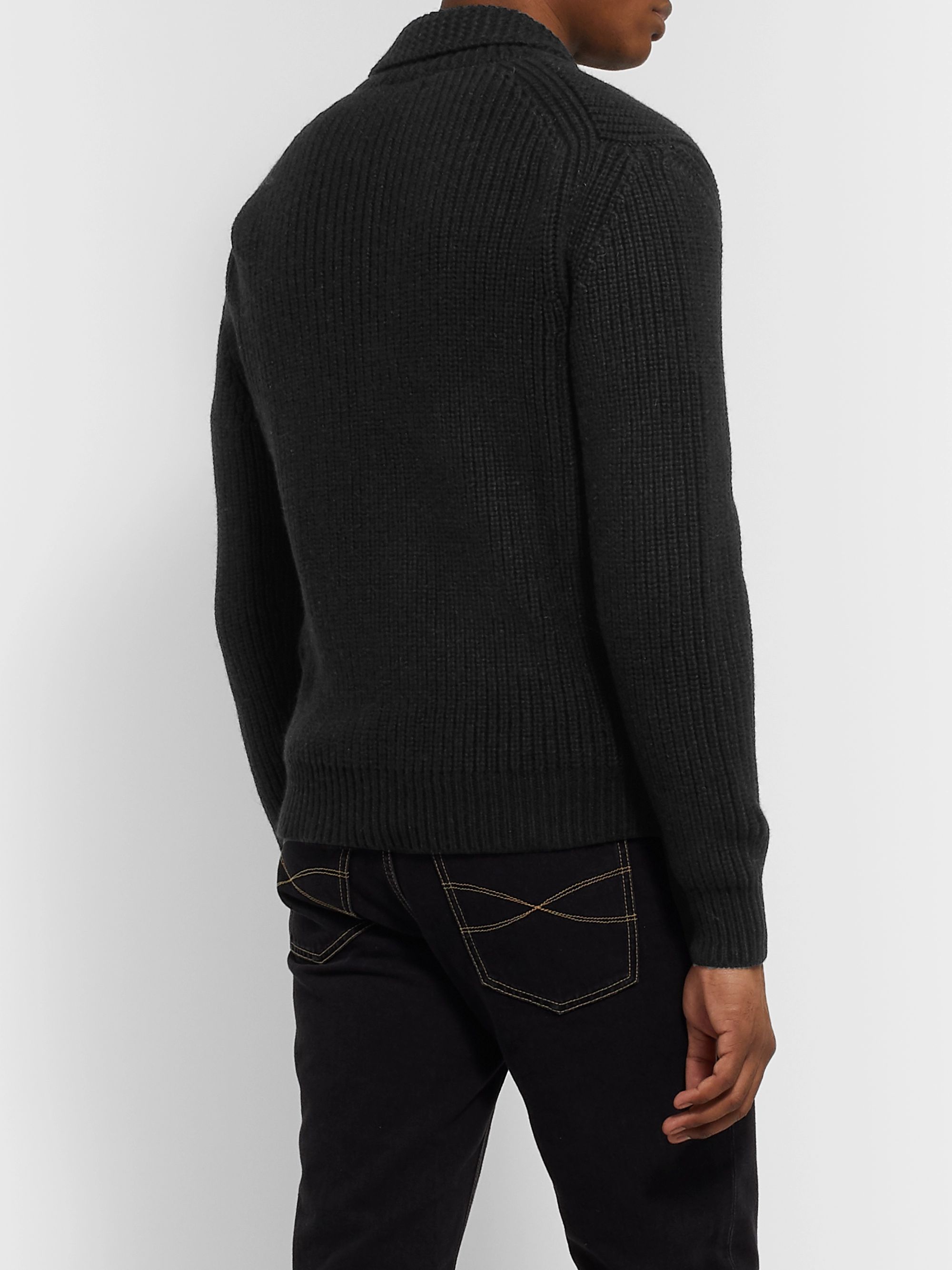 Black Shawl-Collar Cable-Knit Cashmere and Mohair-Blend Cardigan | TOM ...