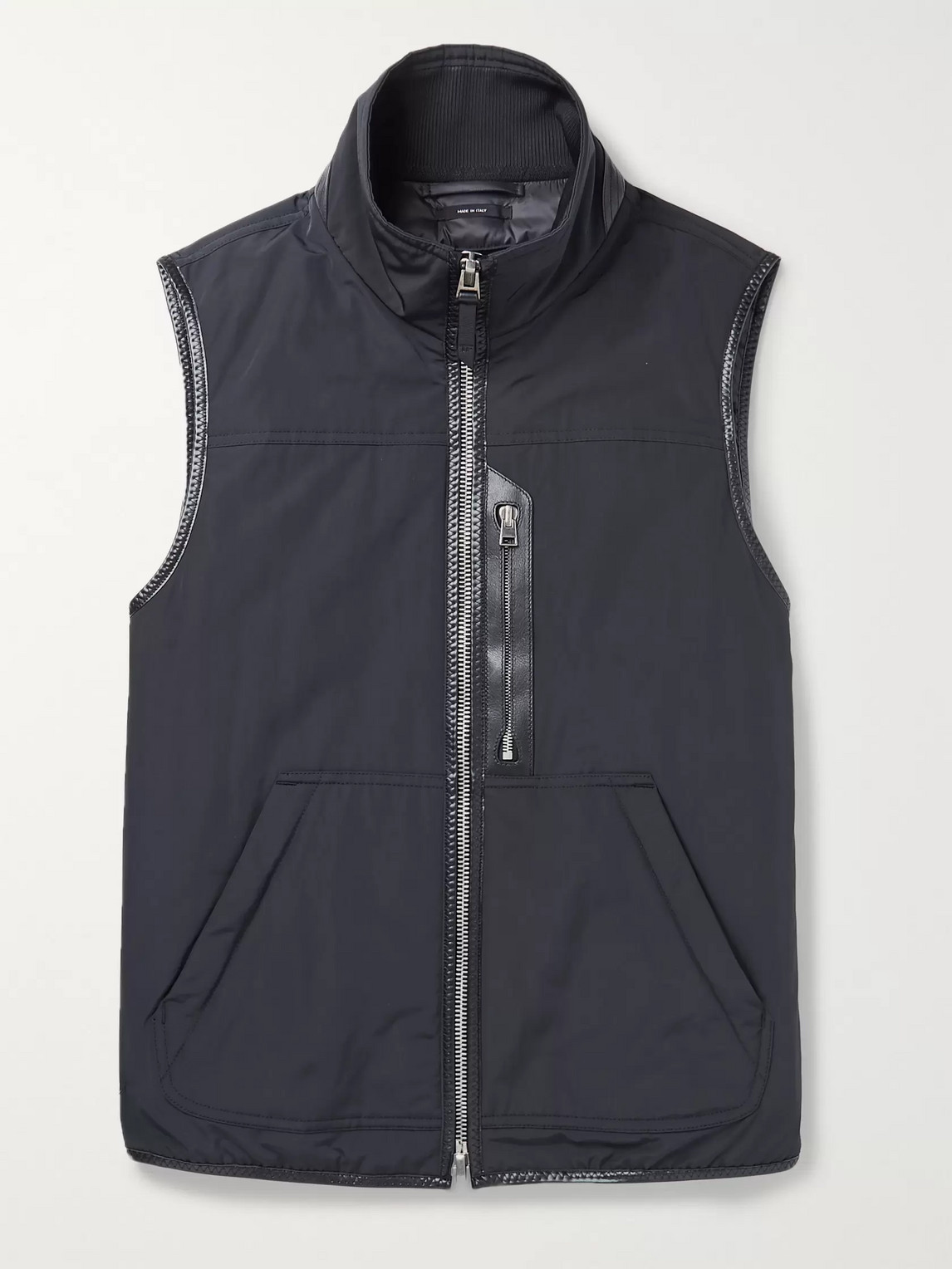 Tom Ford Leather-trimmed Padded Shell Down Gilet In Black