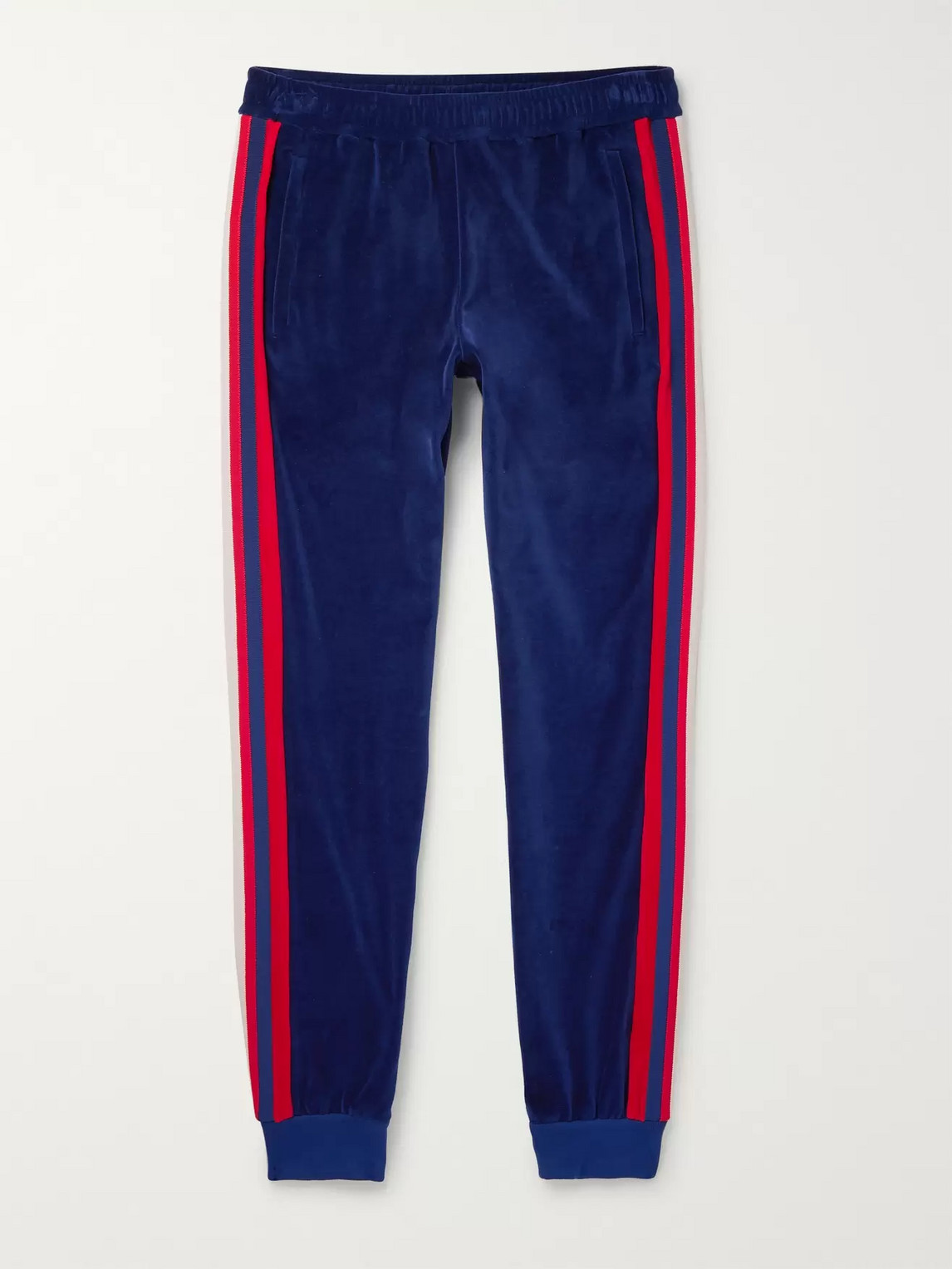 Gucci Slim-fit Striped Cotton-blend Velour Sweatpants In Blue