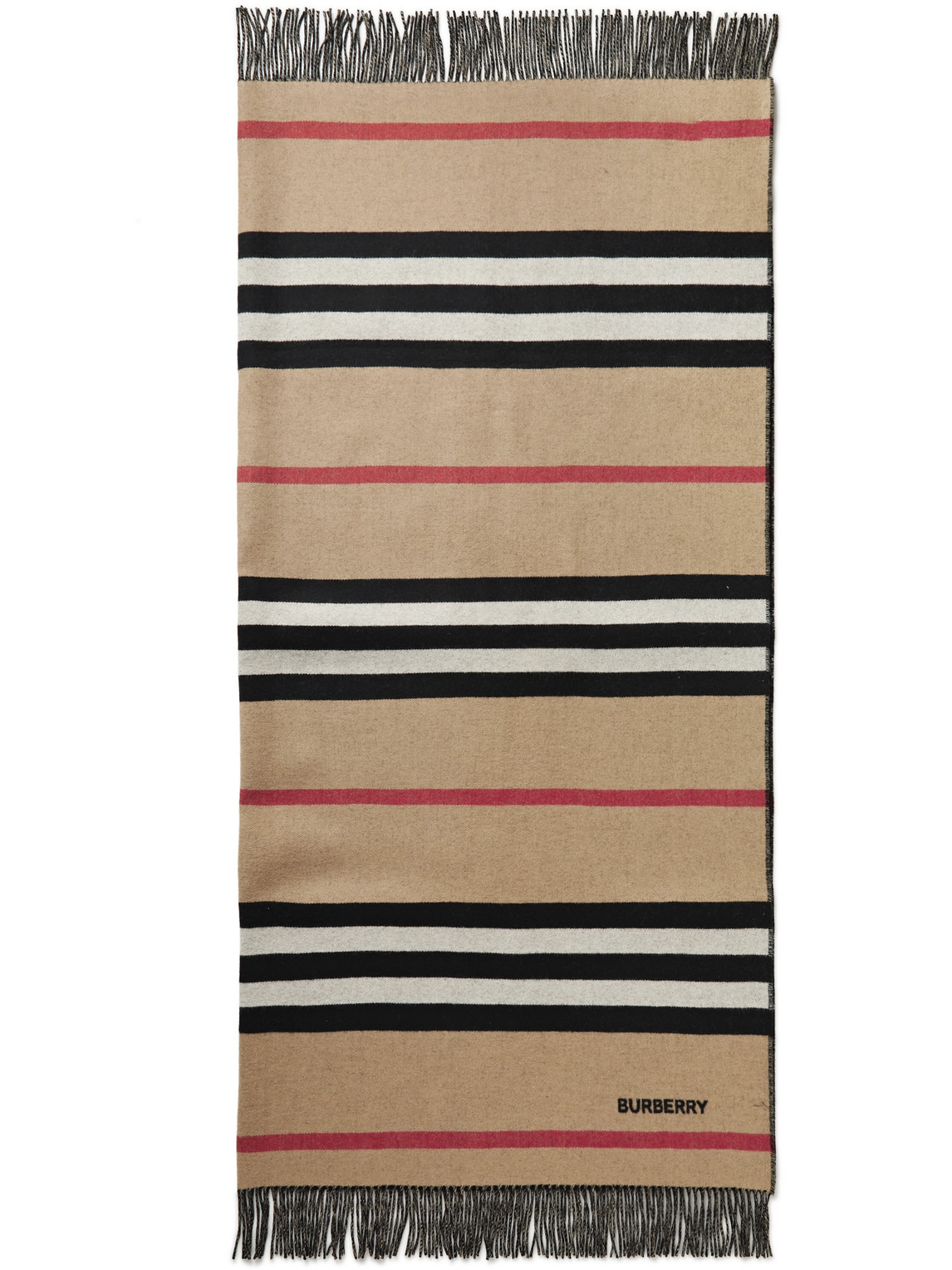 Burberry Fringed Striped Cashmere Blanket In Neutrals