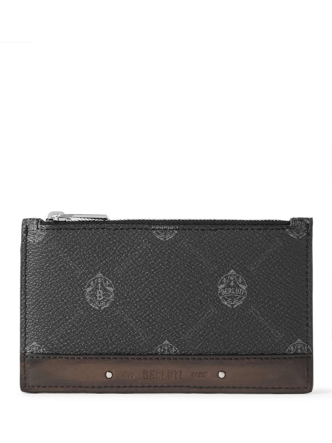 Berluti Signature Leather-trimmed Monogrammed Coated-canvas Zipped Wallet In Black