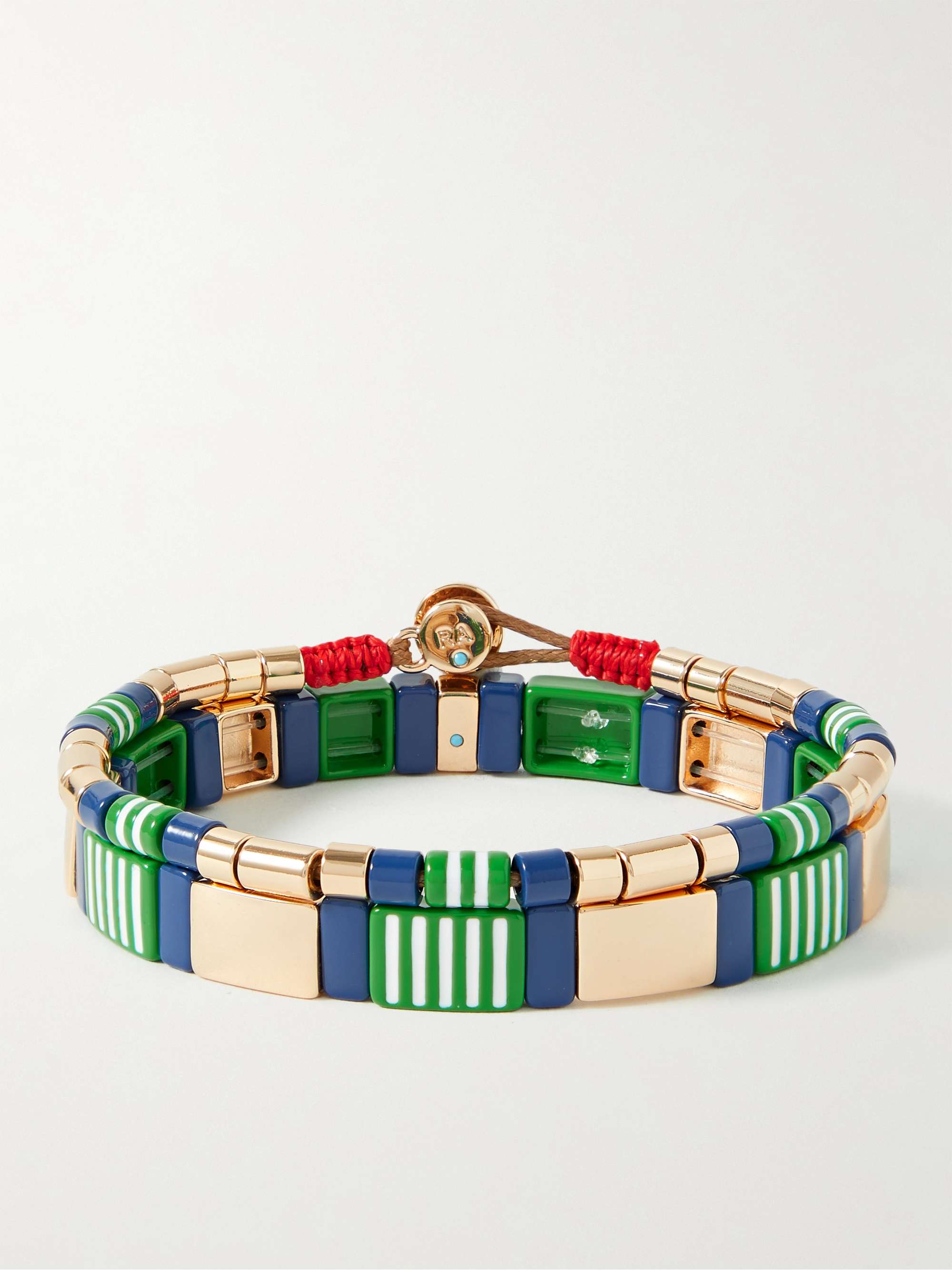 록산느 애슐린 Roxanne Assoulin Set of Two Enamel and Gold-Tone Bracelets,Green