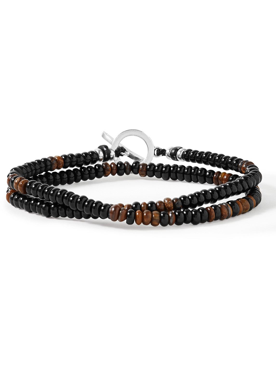 Mikia Onyx, Tiger's Eye And Sterling Silver Beaded Wrap Bracelet In Black