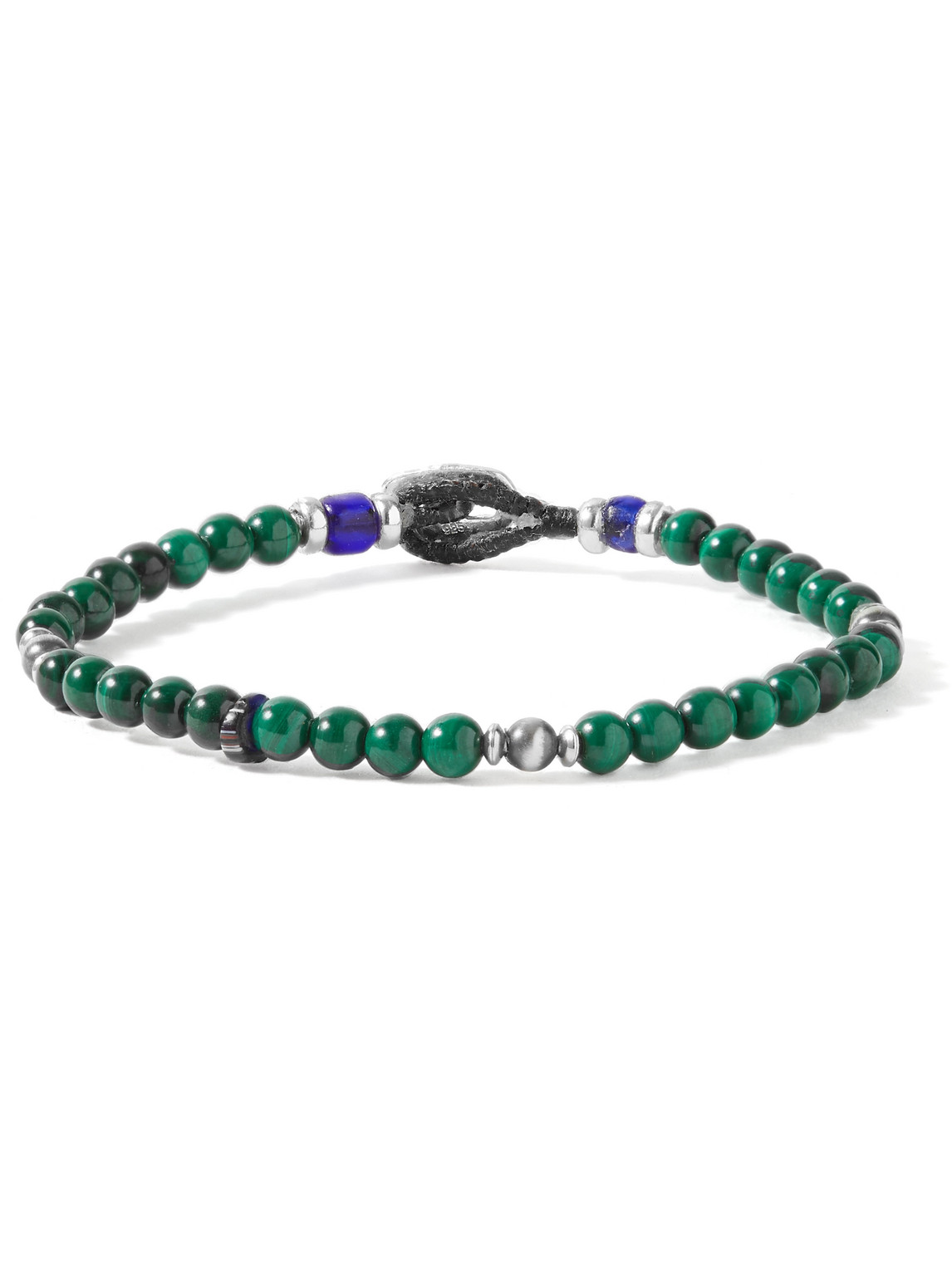 Mikia Sterling Silver Malachite Beaded Bracelet In Green