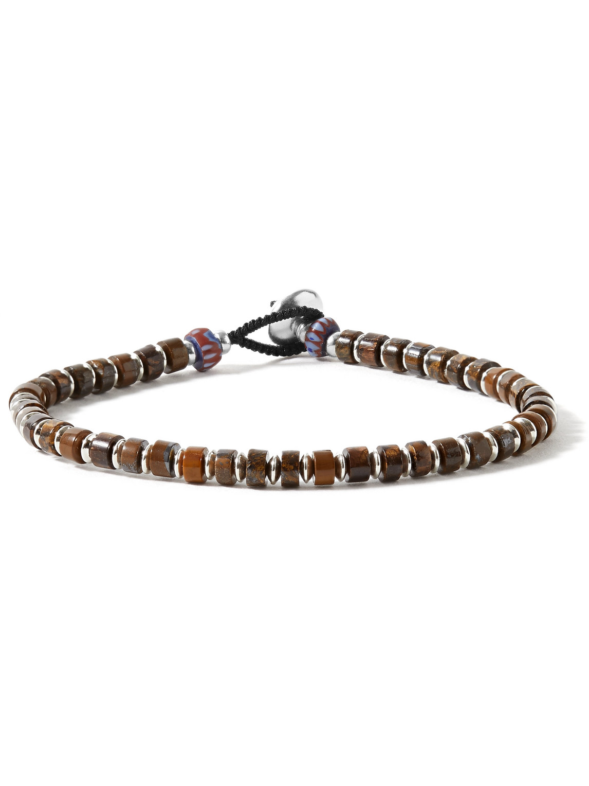 Mikia Sterling Silver Tiger Iron Beaded Bracelet In Brown