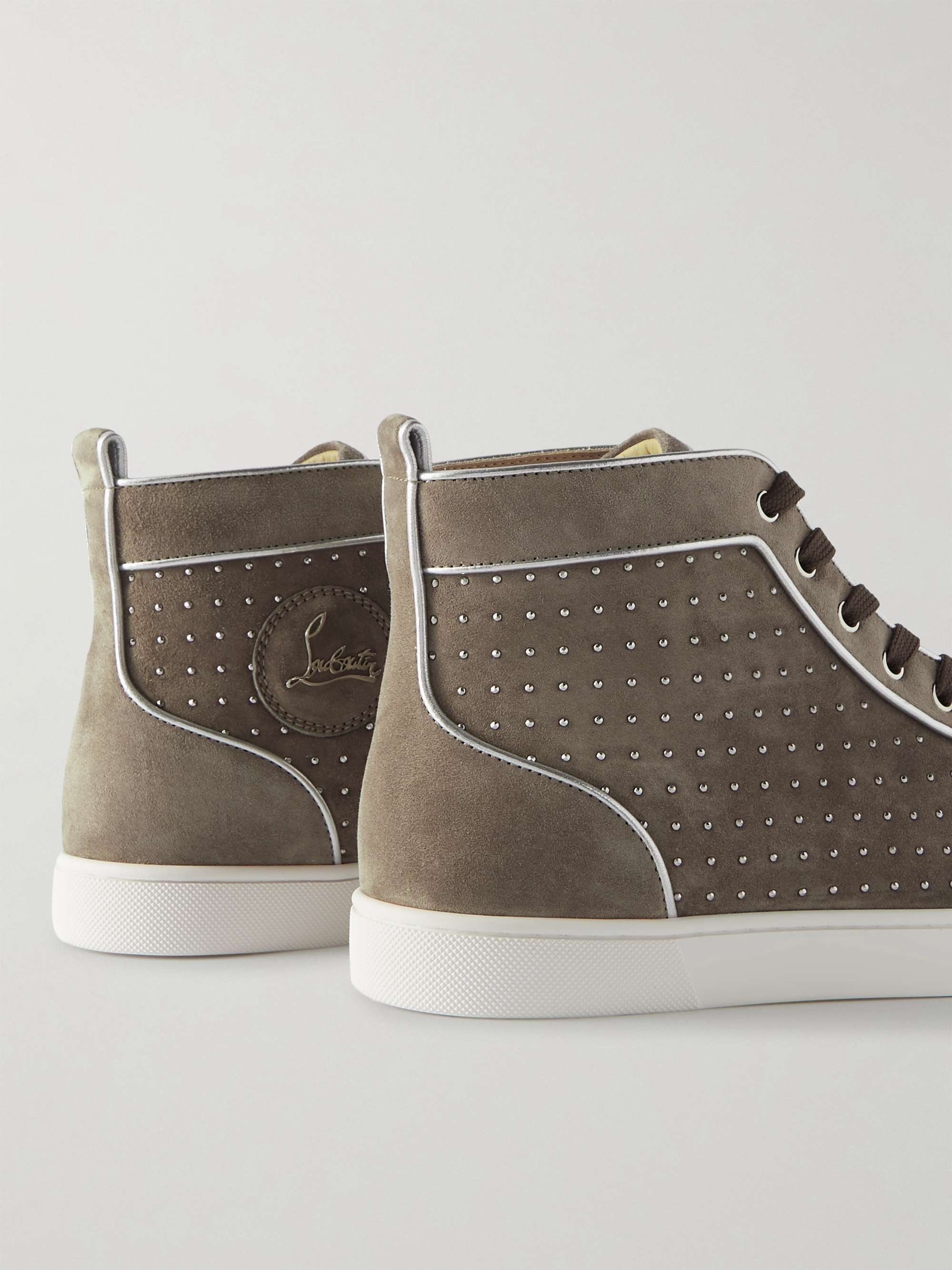 CHRISTIAN LOUBOUTIN Louis Plume Leather-Trimmed Studded Suede High-Top Sneakers