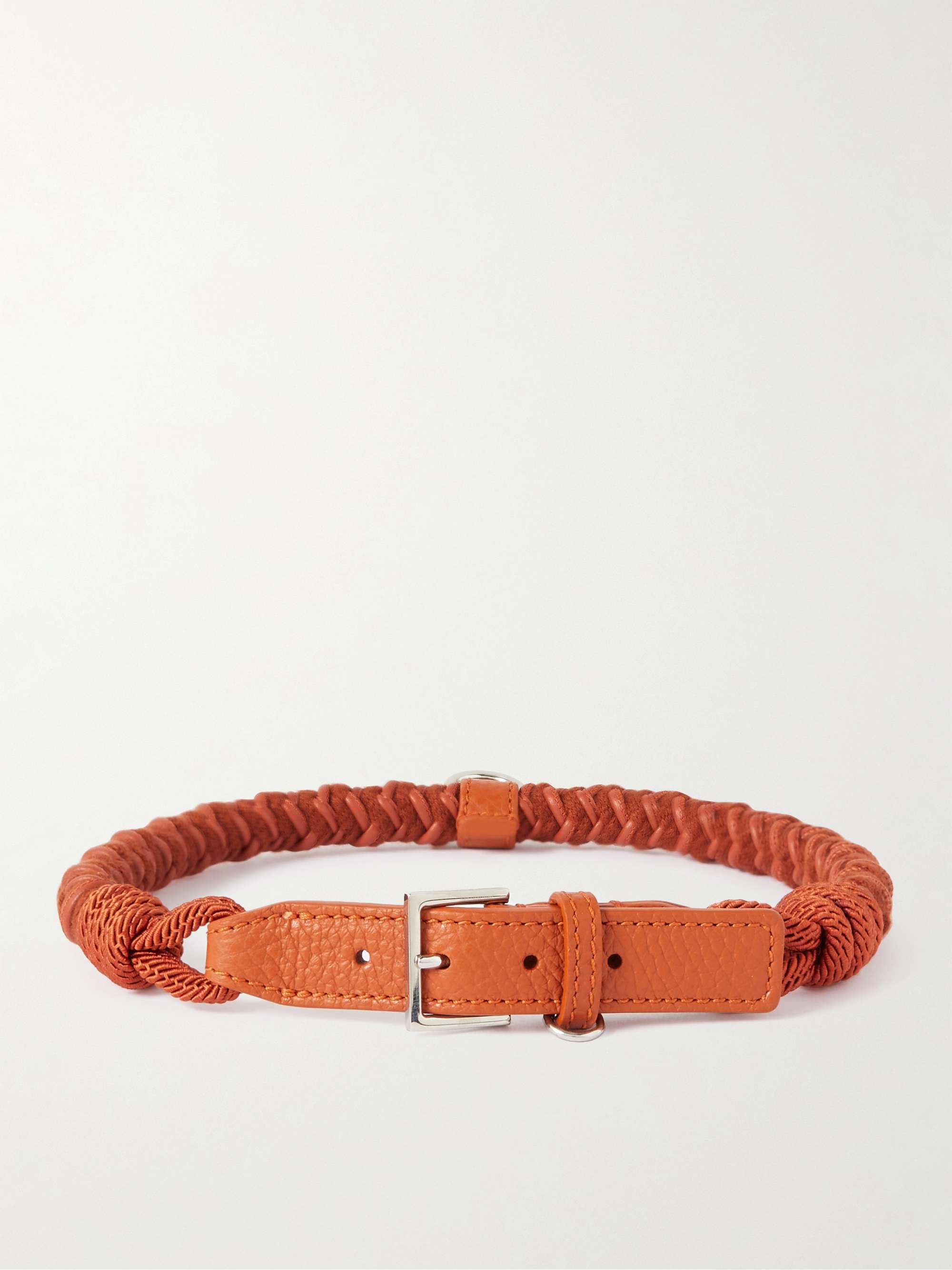 LORO PIANA Scooby Large Woven Cord and Leather Dog Collar