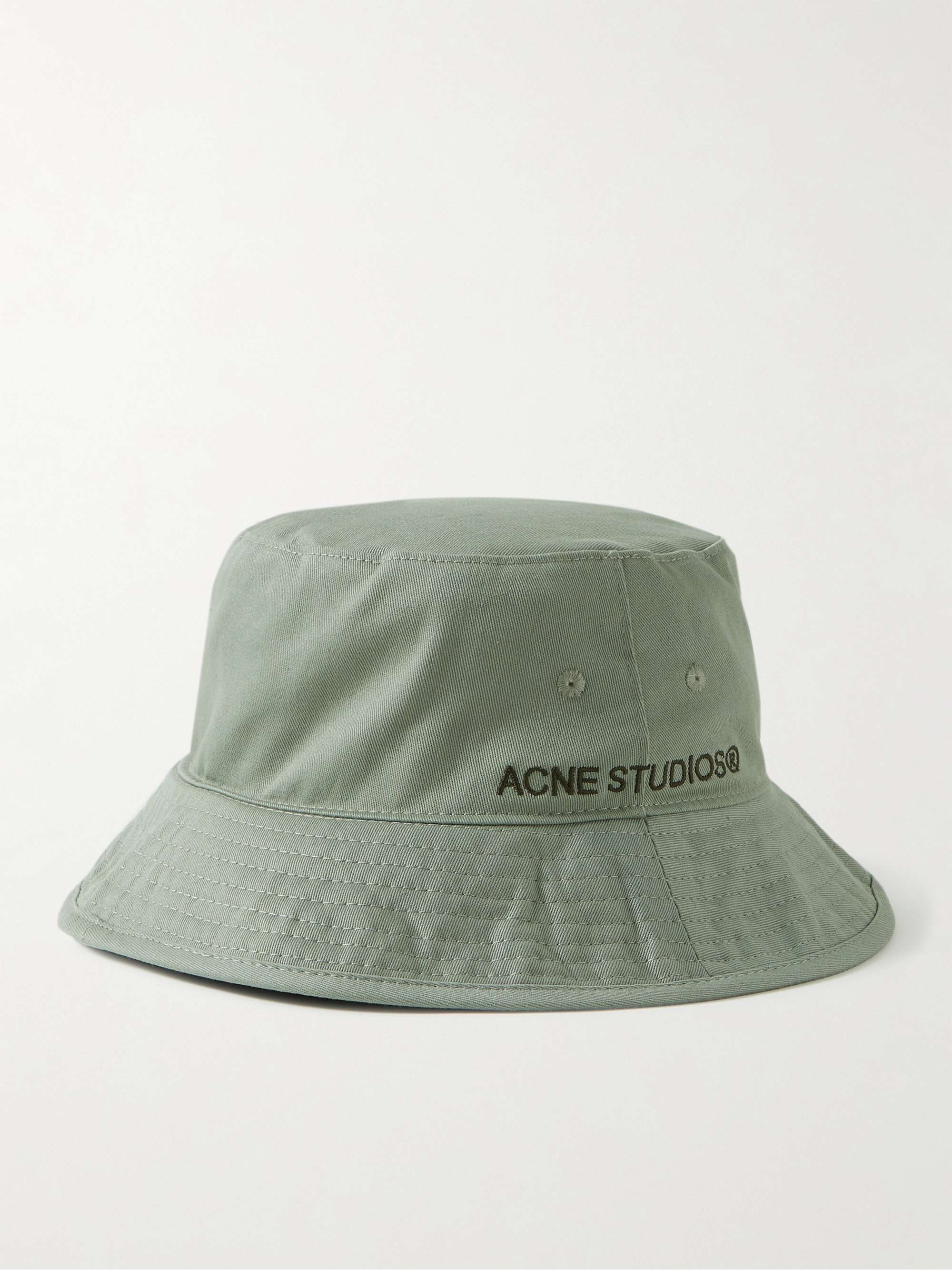 Mens Accessories Hats for Men Acne Studios Cotton Brimmo Twill Logo Bucket Hat in Sage Green Green 