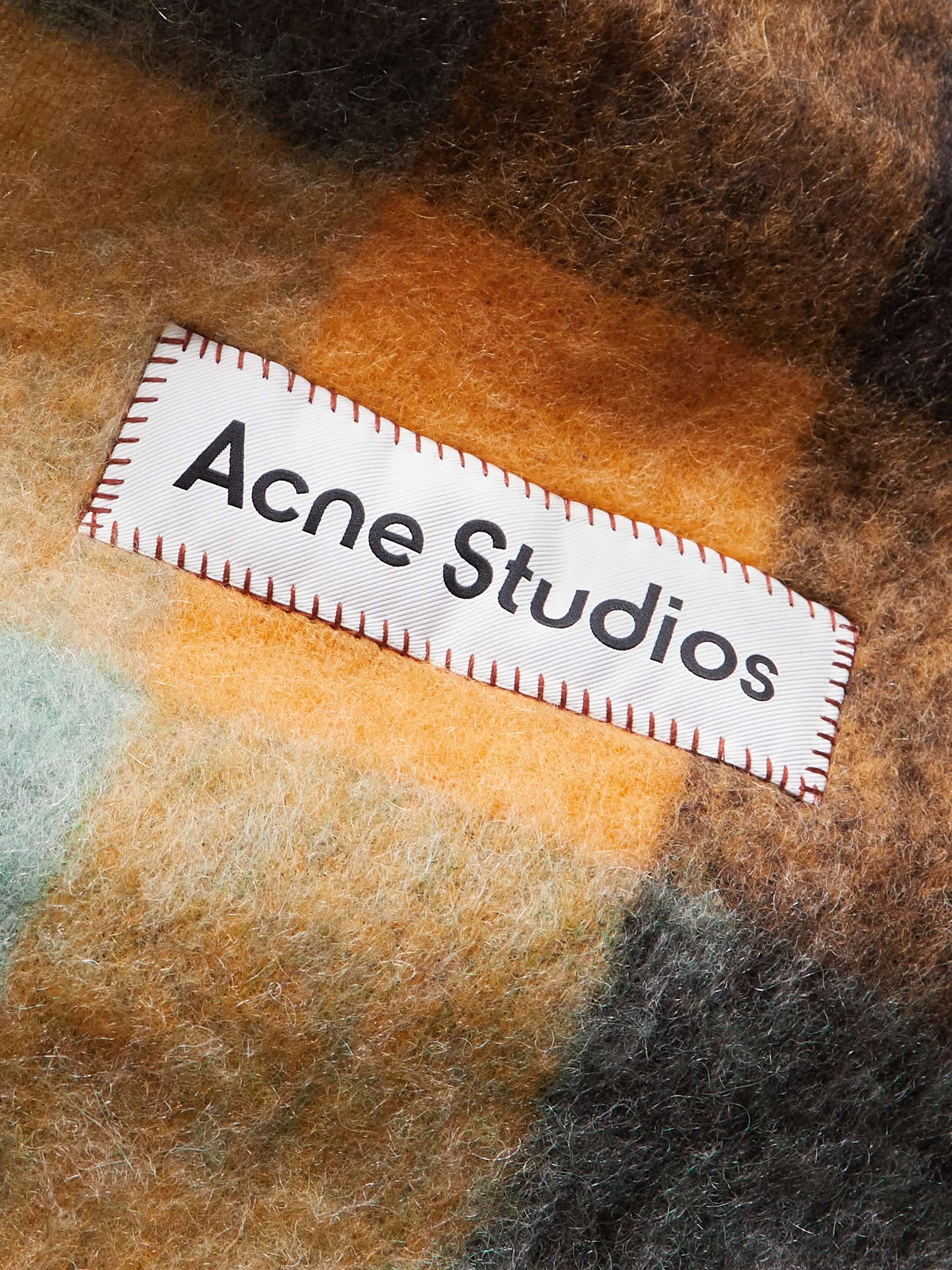 ACNE STUDIOS Logo-Appliquéd Fringed Checked Woven Scarf